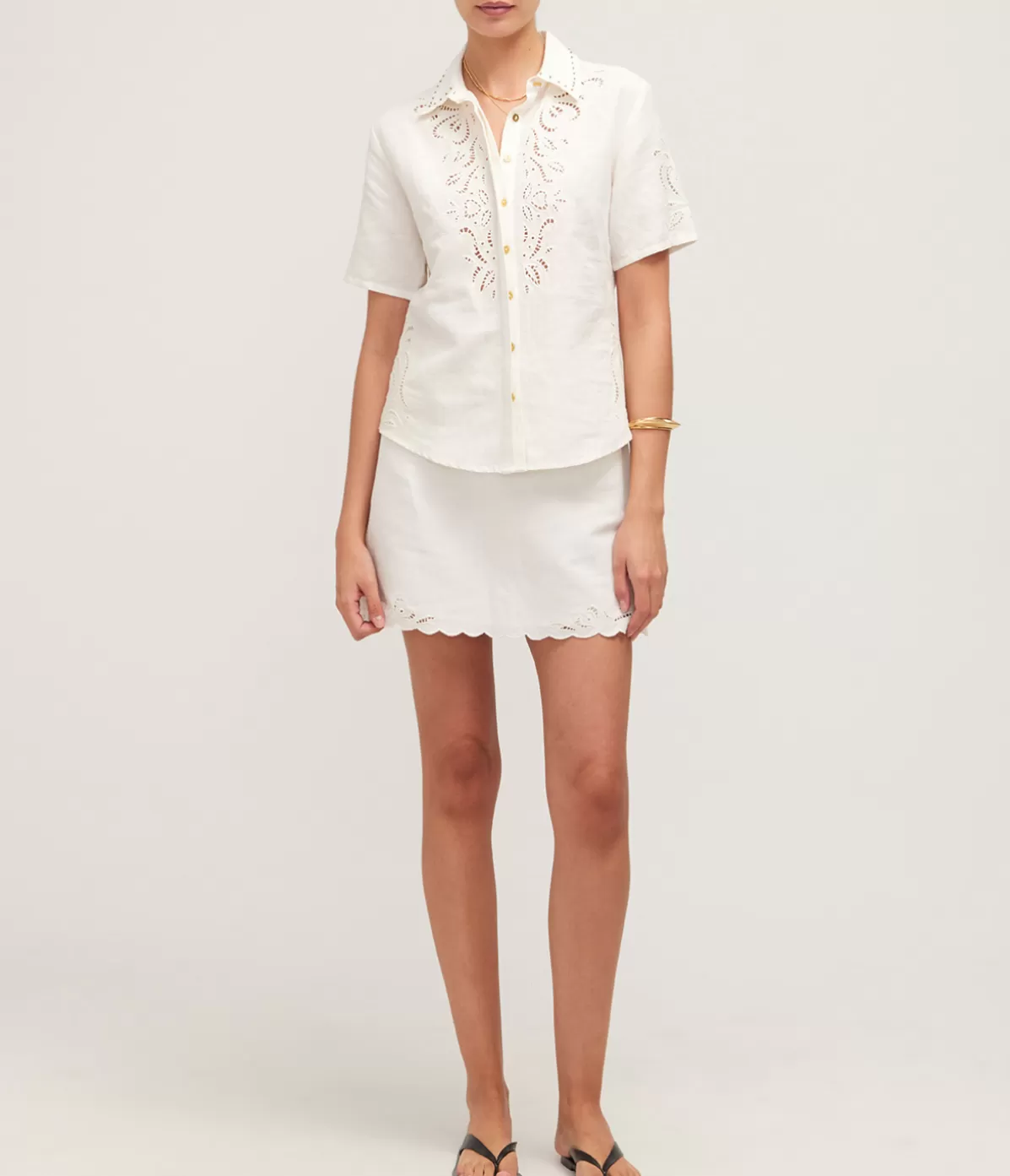 Ilio nema Aegle Linen Embroided Skirt in White Flash Sale