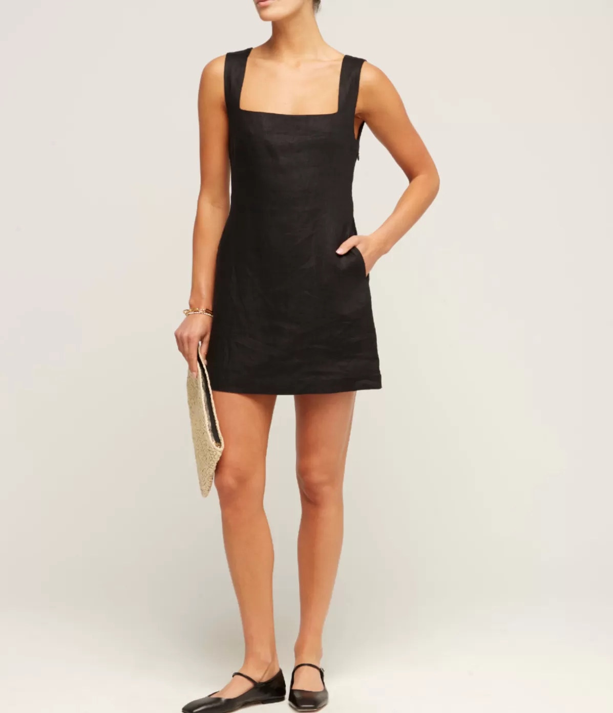 Posse Alice Linen Mini Dress in Black Best Sale