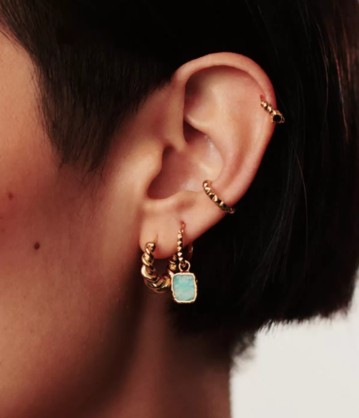 Missoma Amazonite Mini Charm Pyramid Hoops in Gold Outlet