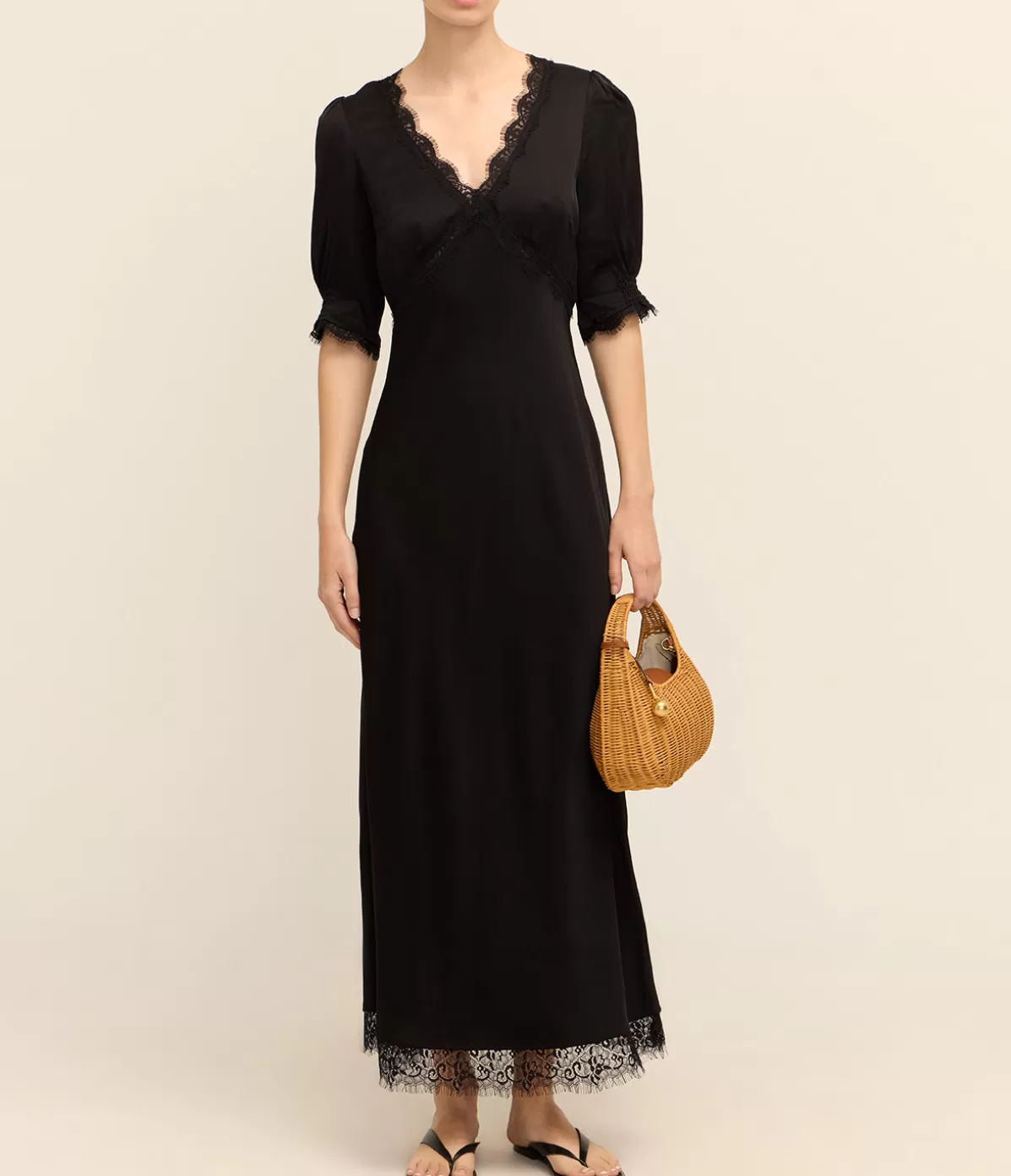 Rixo Annina V-Neck Midi Dress in Black Flash Sale