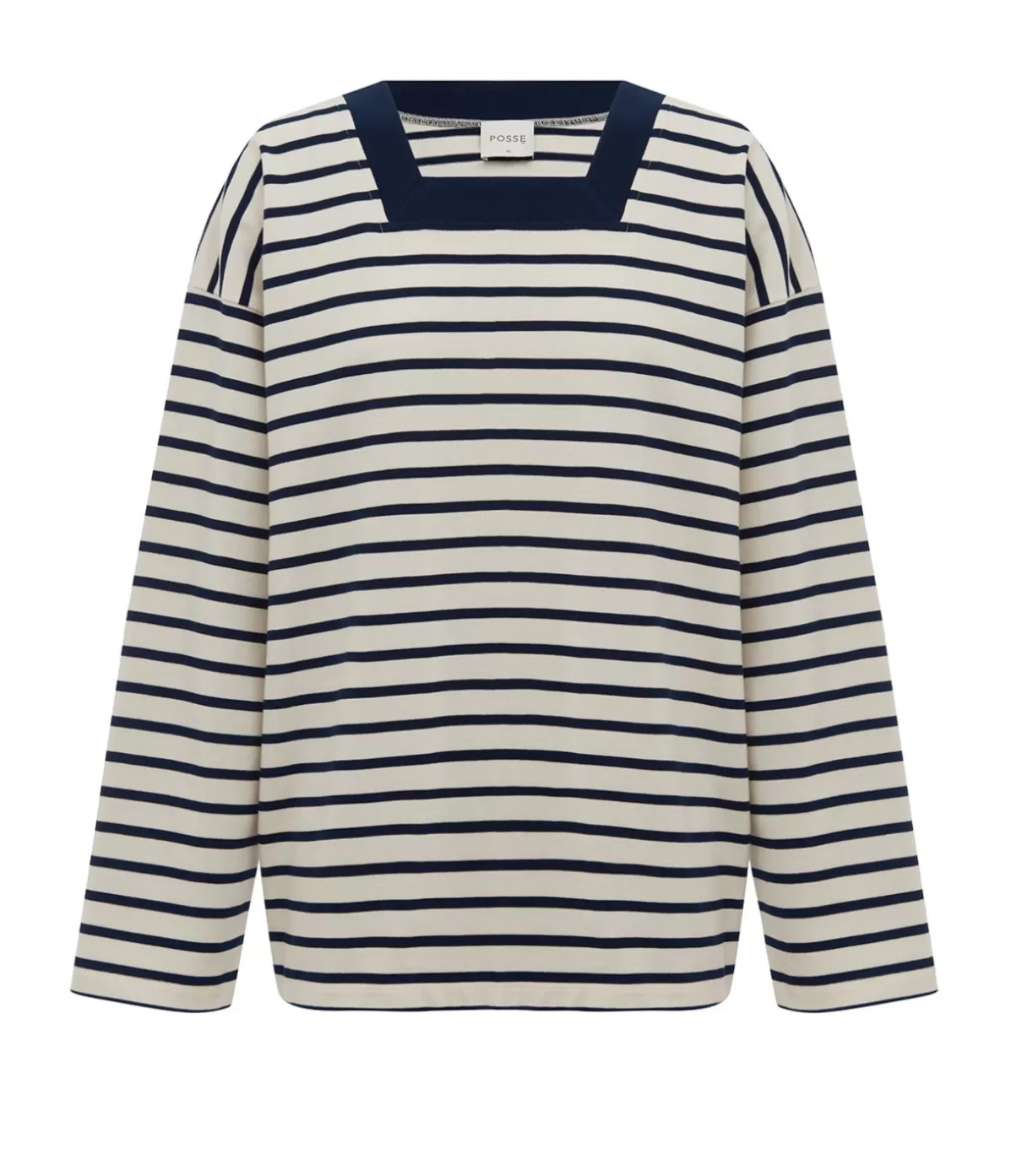 Posse Archie Long Sleeve Top in Navy and Cream Stripe Cheap