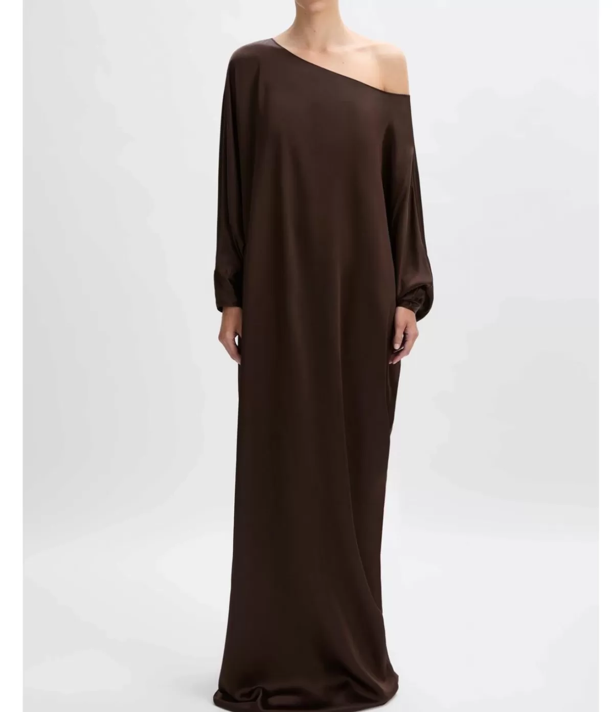 Beare Park Asymmetric Silk Satin Gown in Chocolate Outlet