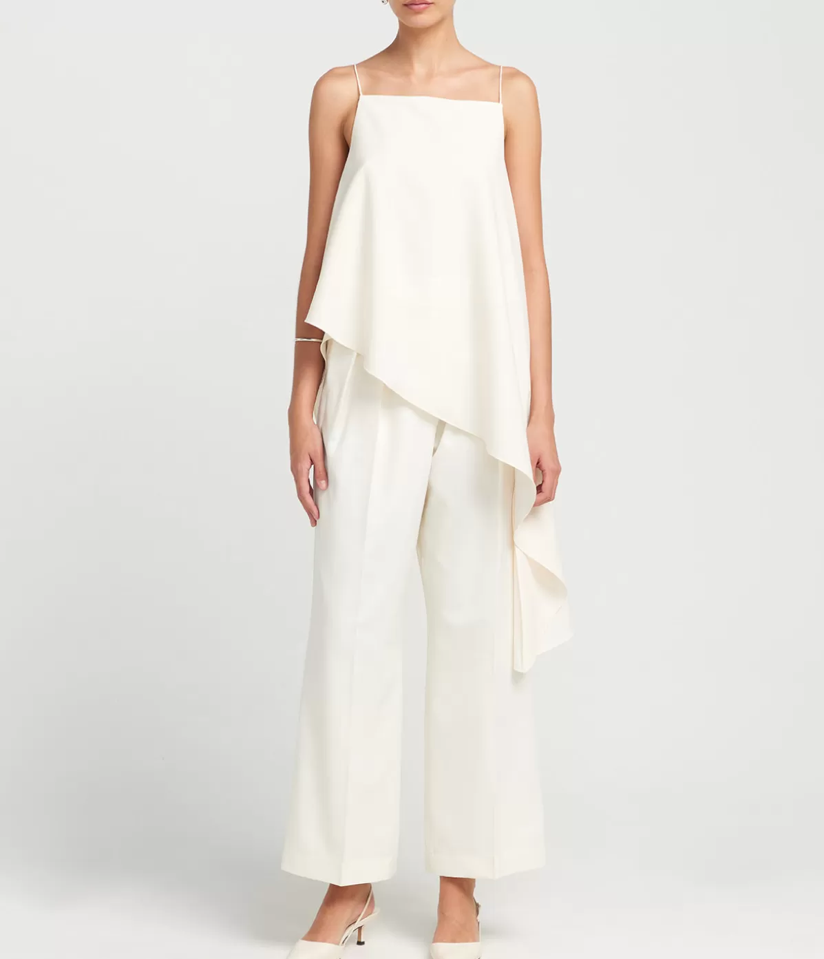 ROHE Asymmetric Tie Detail Top in Cream Outlet