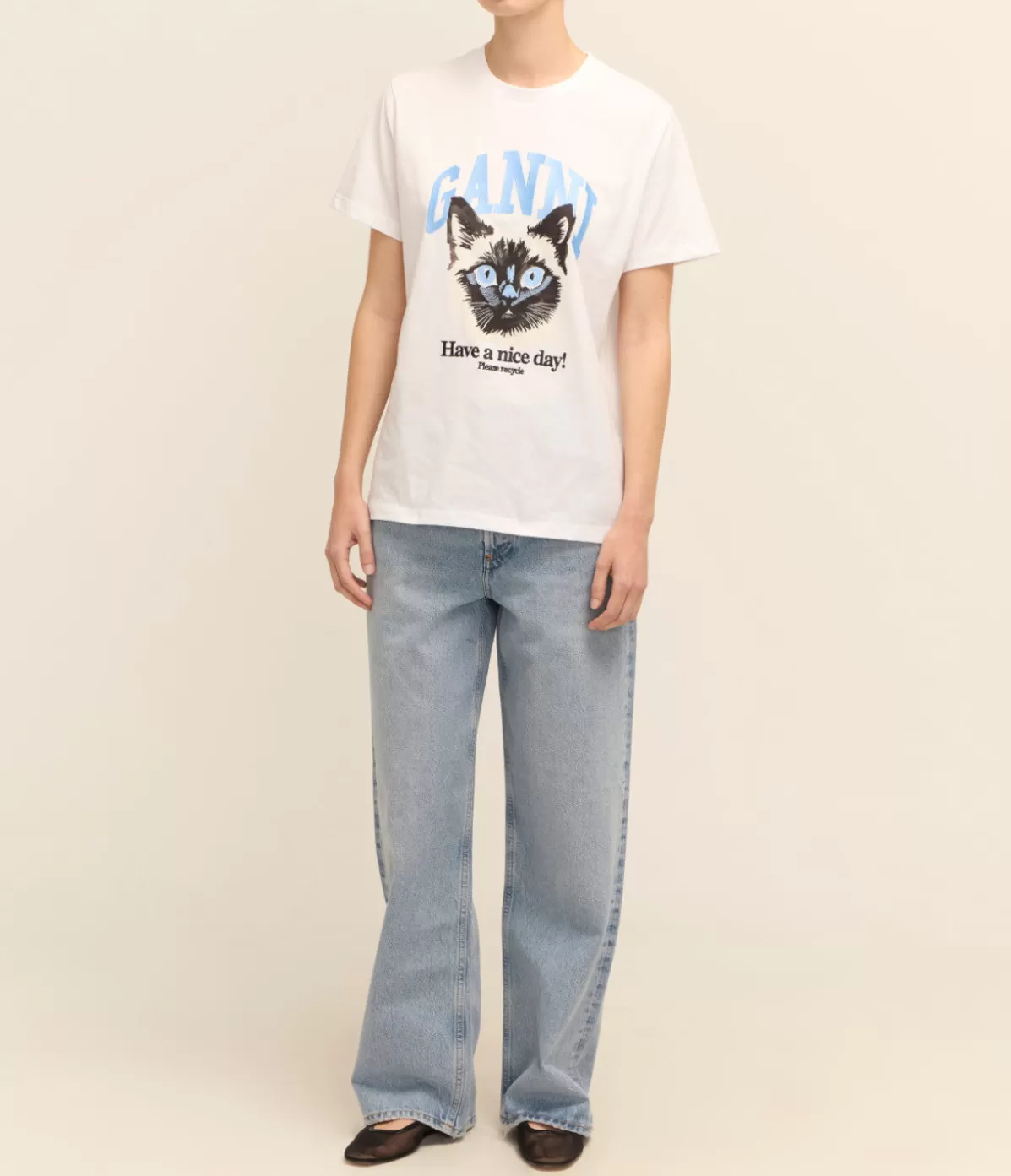 Ganni Basic Jersey Cat Relaxed T-shirt New