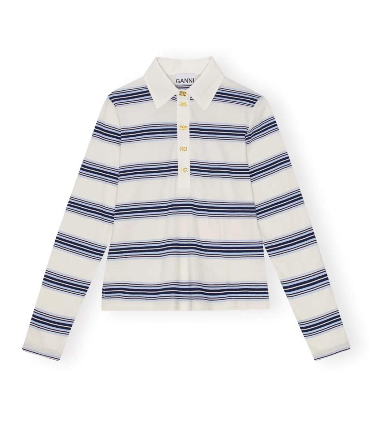 Ganni Blue Striped Long Sleeve Polo Sale