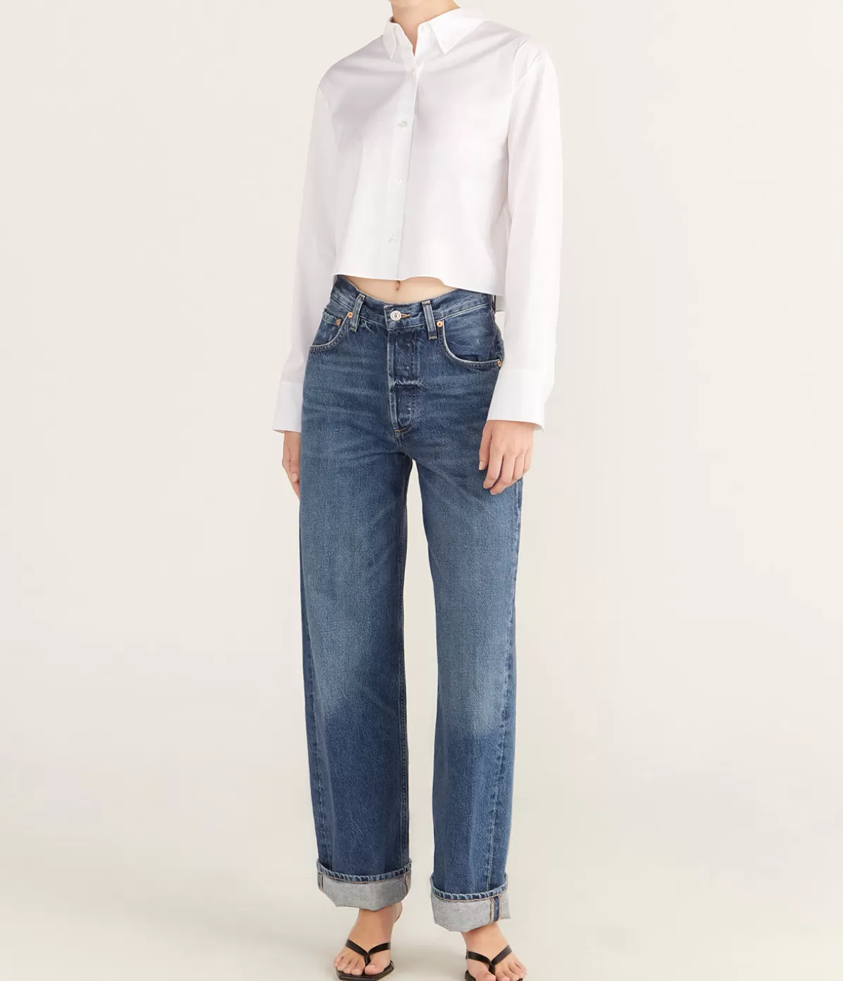 Theory Boxy Cropped Long Sleeve Shirt in White Shop