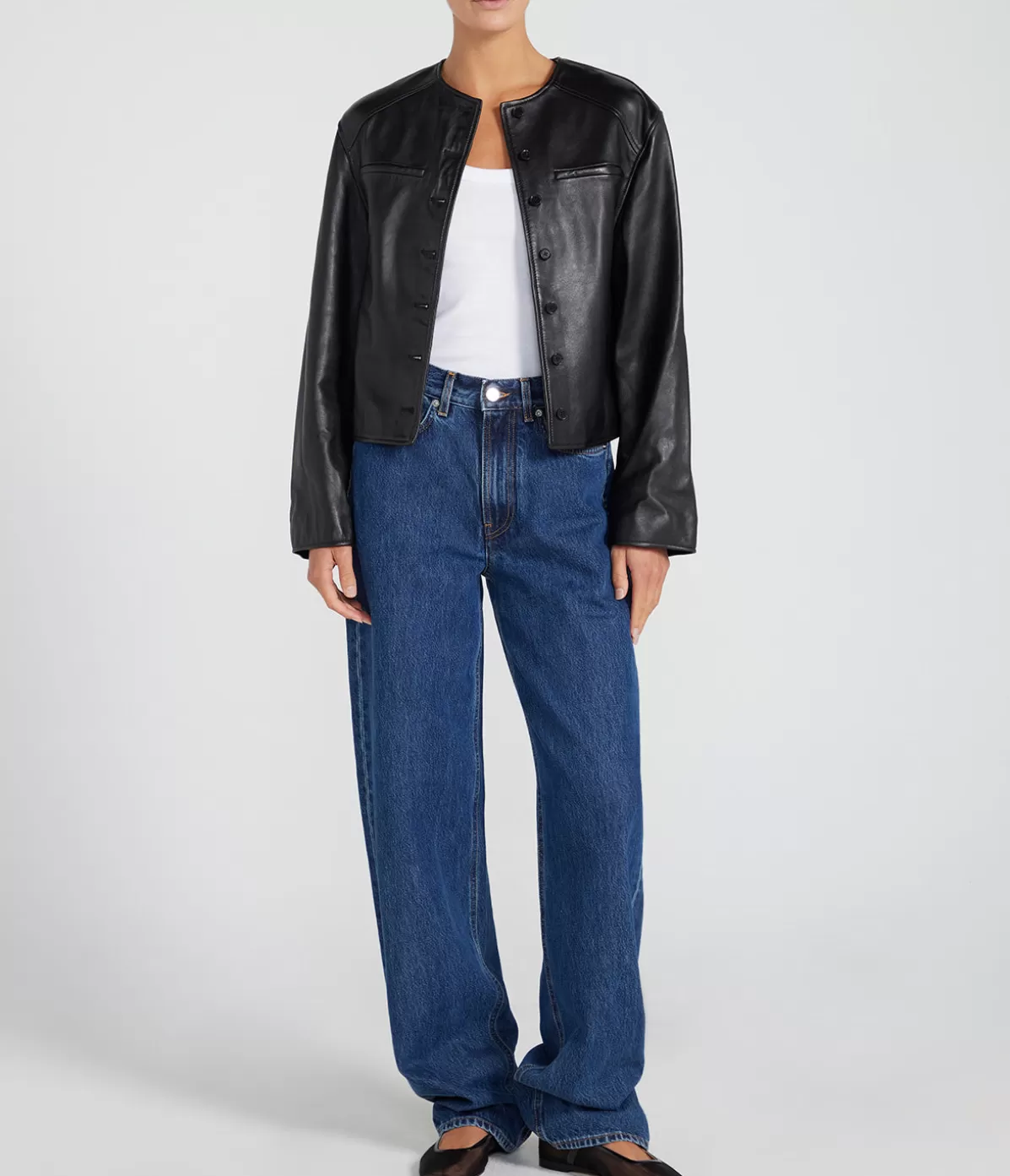 Loulou Studio Brize Cropped Leather Jacket in Black Online