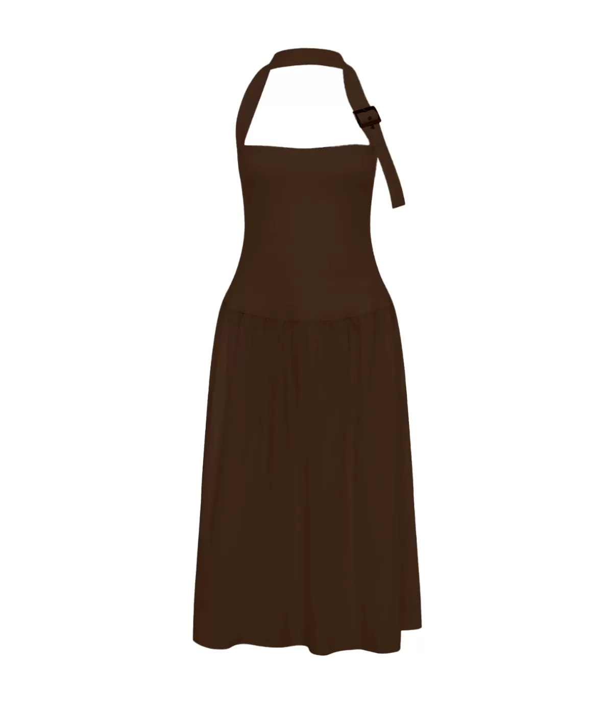 Maison Essentiele Buckle Halter Dress in Chocolate Sale