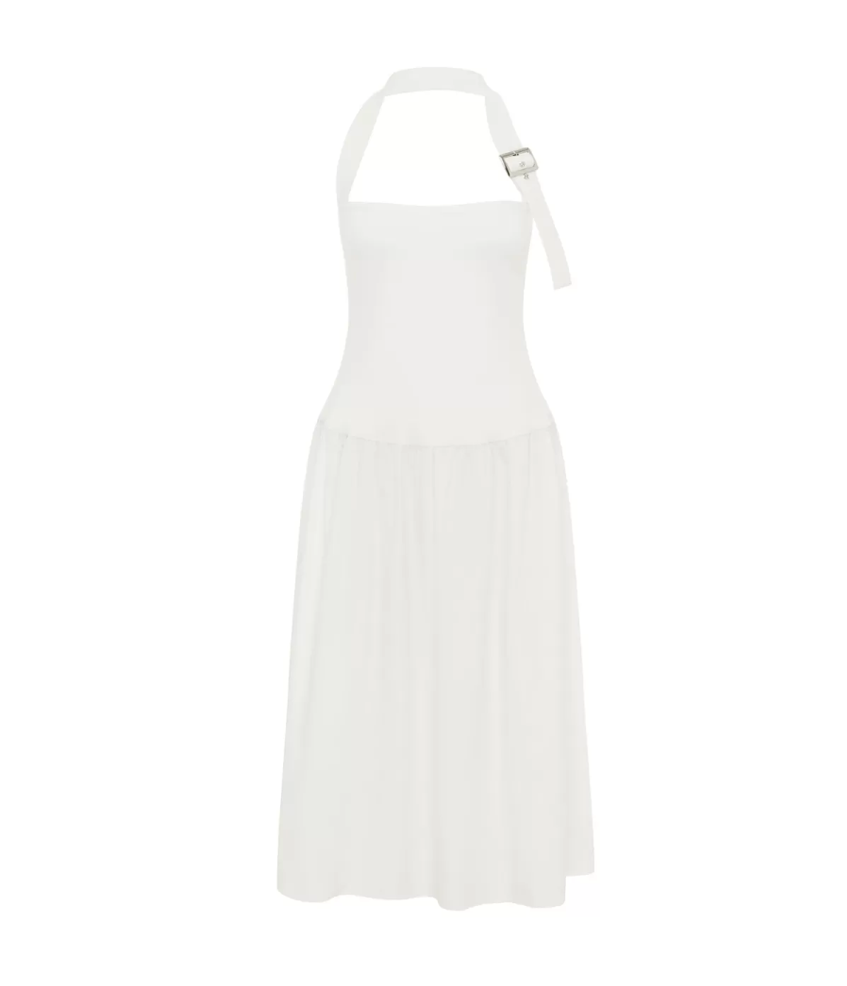 Maison Essentiele Buckle Halter Dress in Optic White New