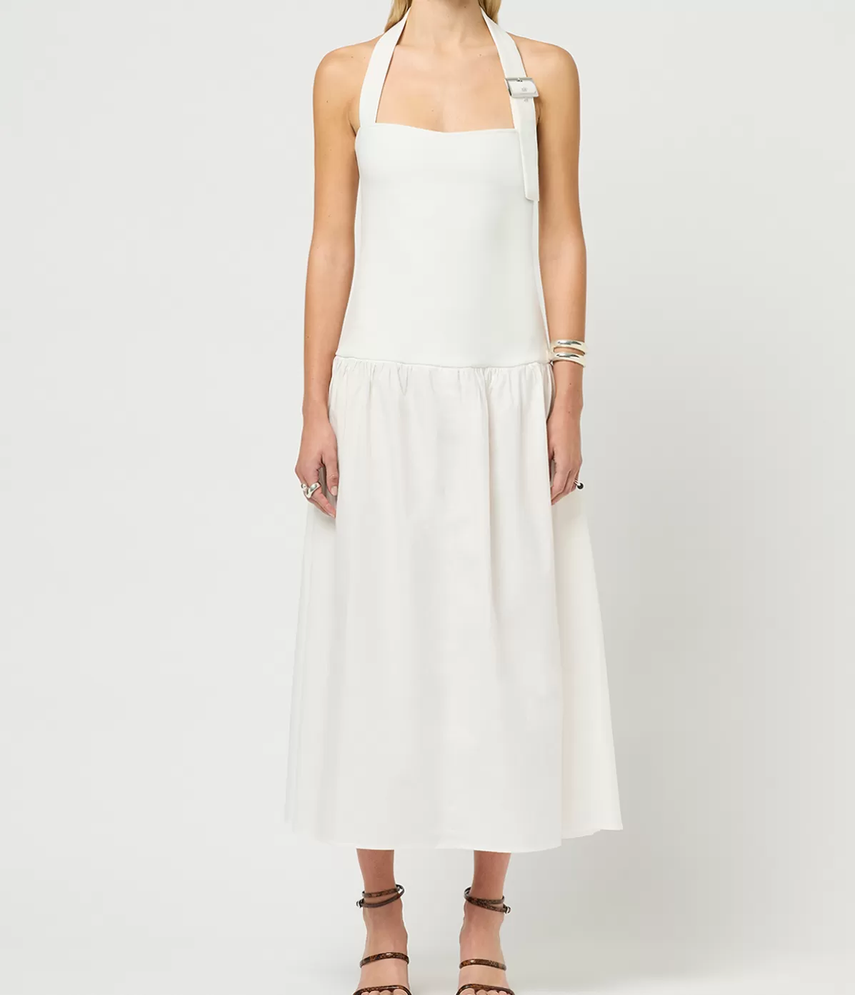 Maison Essentiele Buckle Halter Dress in Optic White New