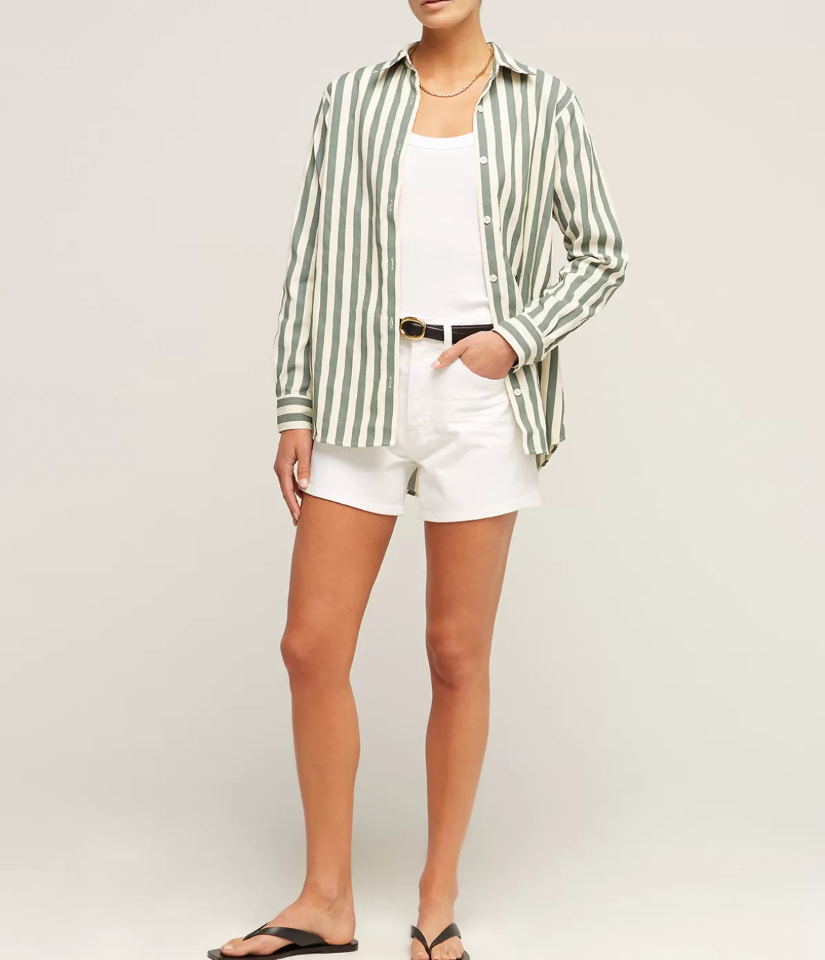 Yaitte Buoy Striped Shirt in Green and Off White Flash Sale