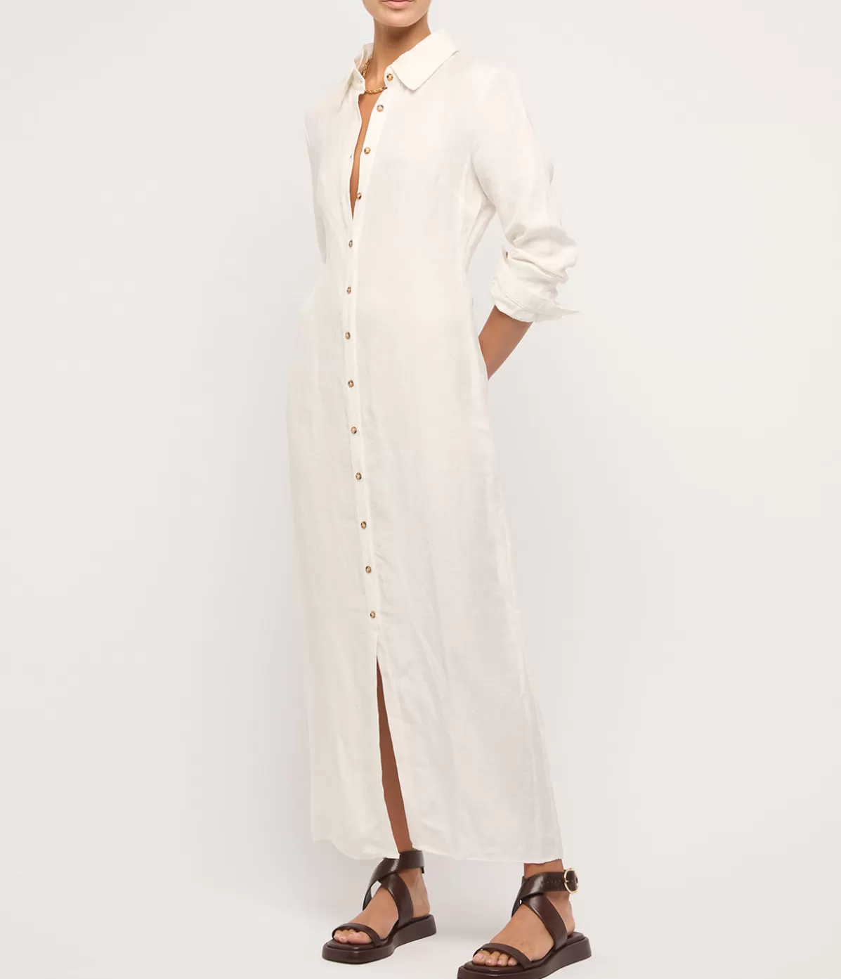 Anemos Button Down Cupro Maxi Shirt Dress in White Flash Sale