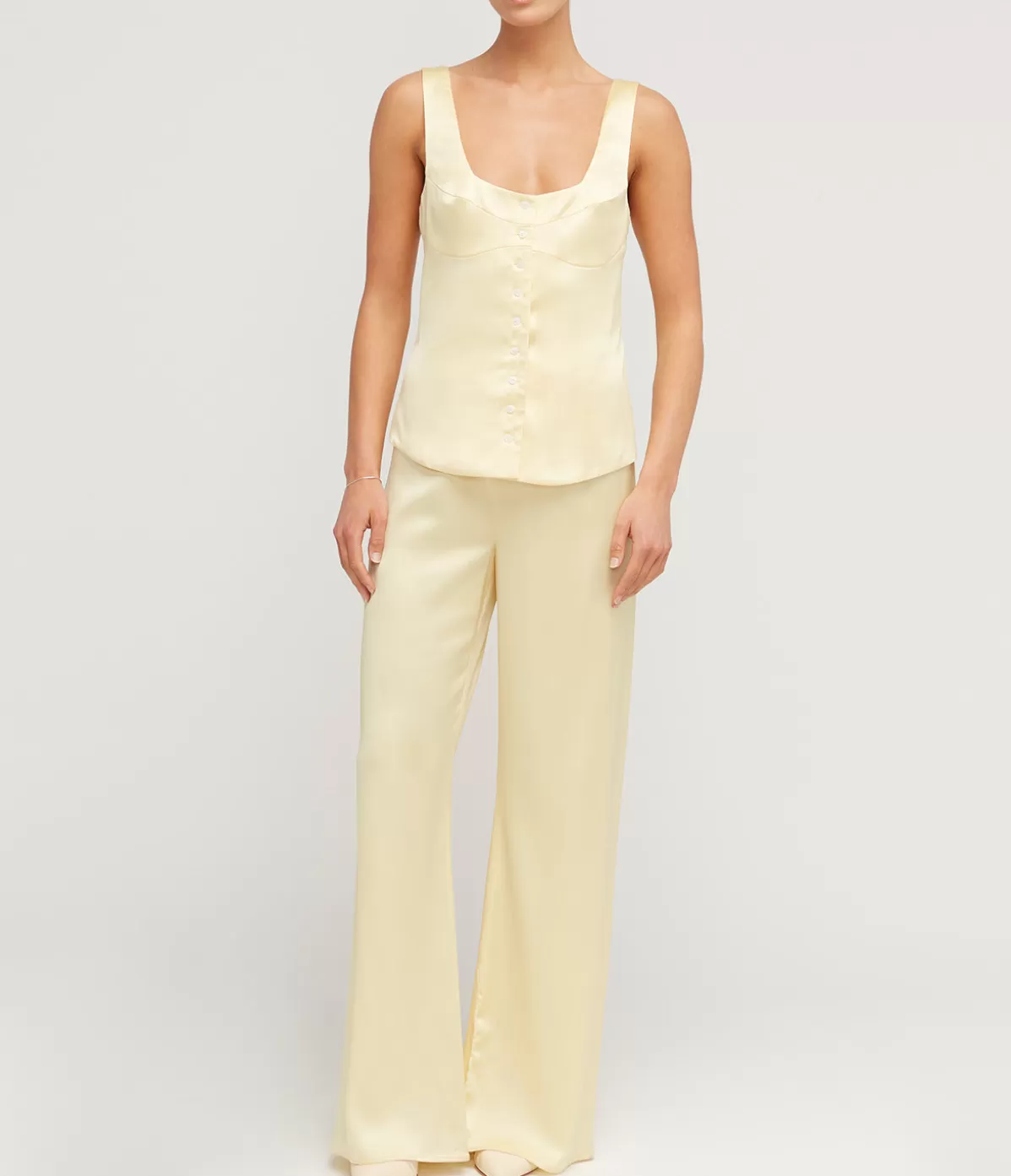 Maison Essentiele Button Down Vest in Pale Yellow Clearance