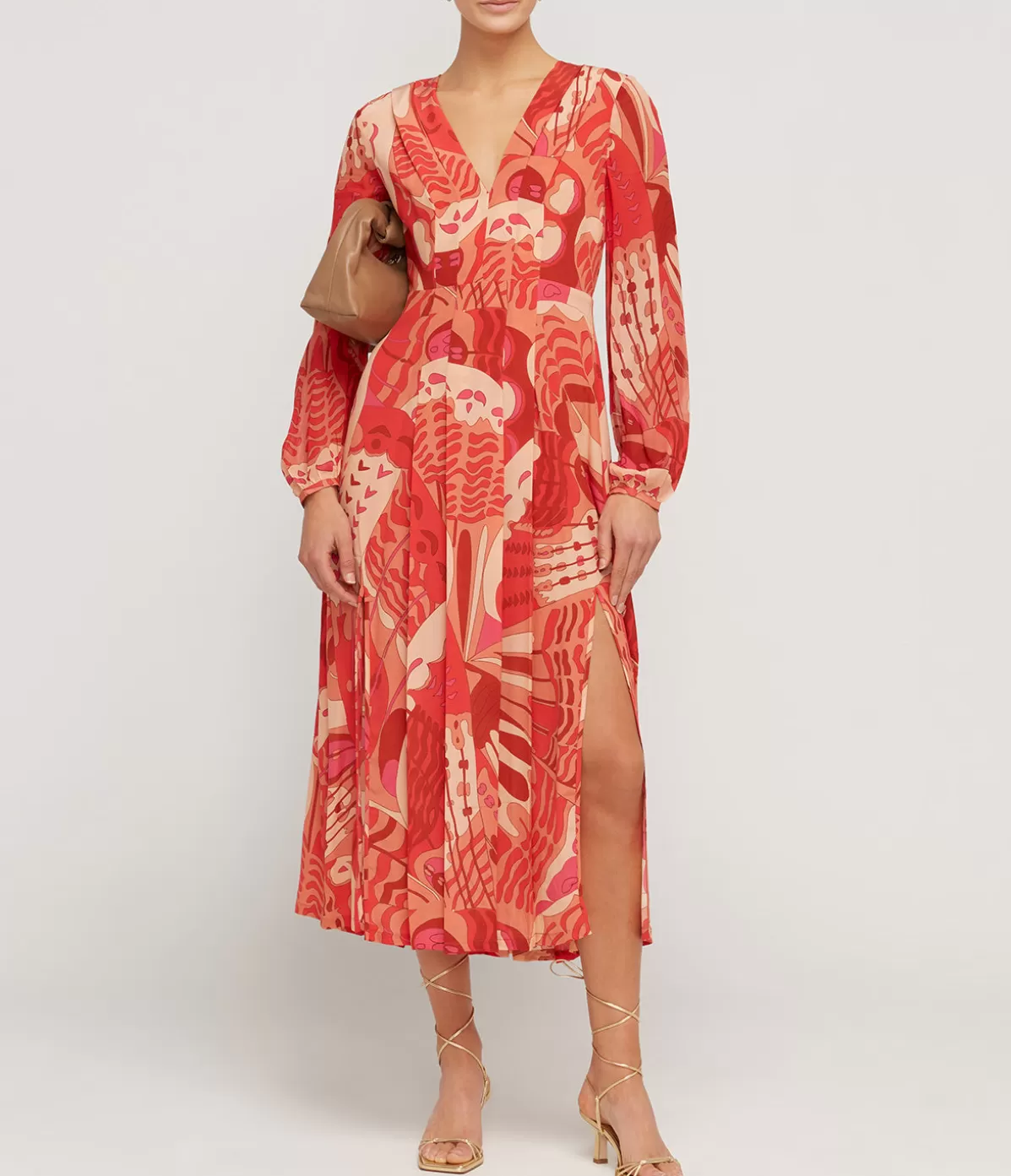 Rixo Camellia Silk Longsleeve Dress in Butterfly Red Shop