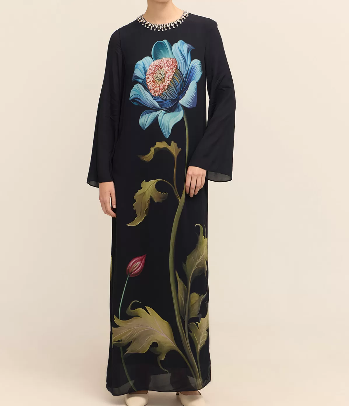 Borgo De Nor Capucine Crepe Dress in Painterly Flower New