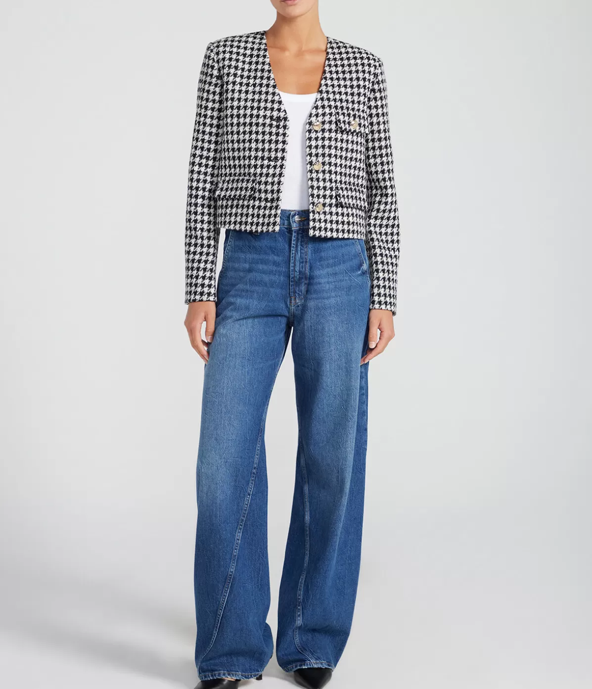 Anine Bing Cara Jacket in Cream and Black Houndstooth Sale