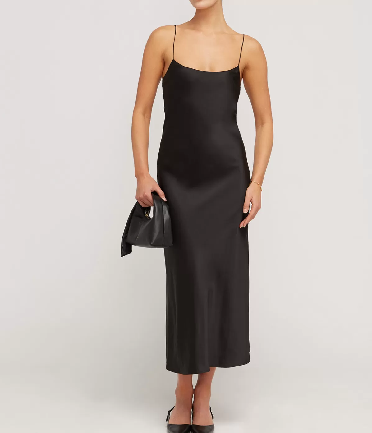 Refine Carolyn Silk Slip Midi Dress in Black Flash Sale