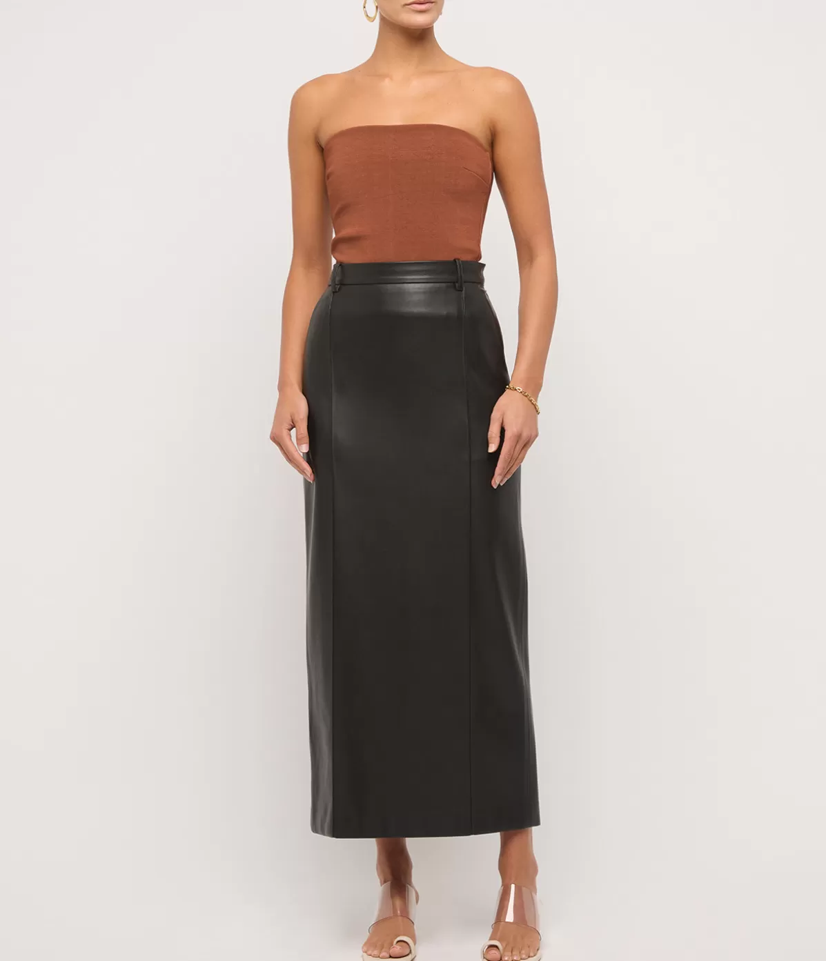 Esse Studios Classico Leather Midi Skirt in Black Best Sale