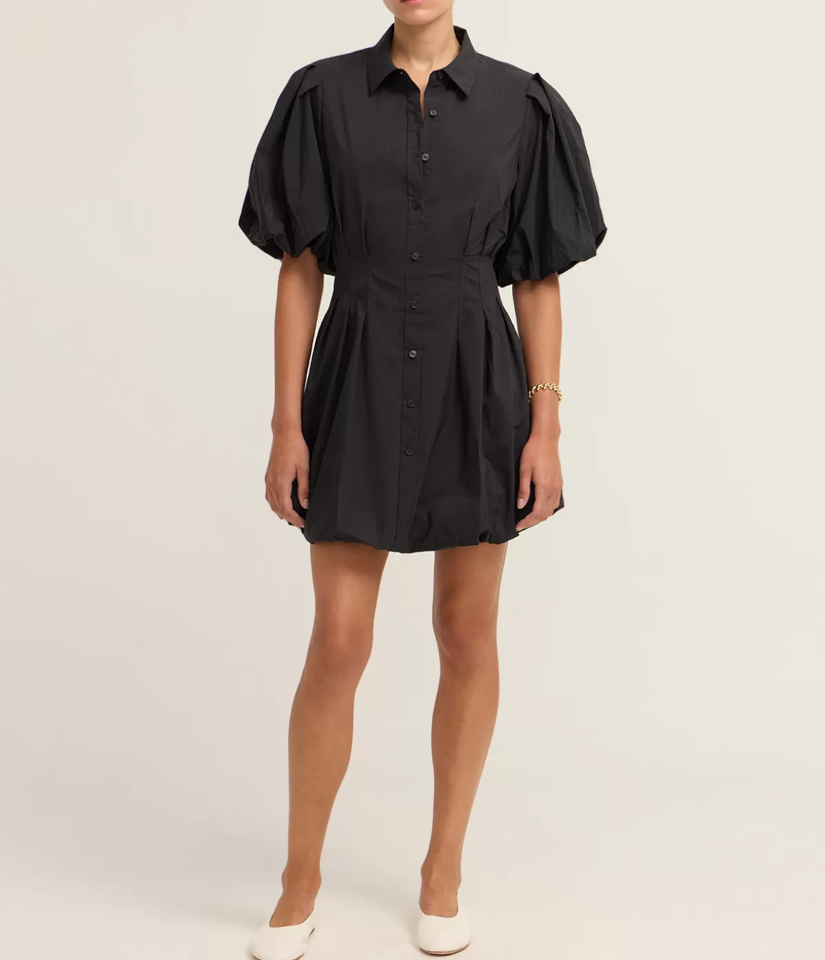 Simkhai Cleo Balloon Pintuck Mini Dress in Black Shop