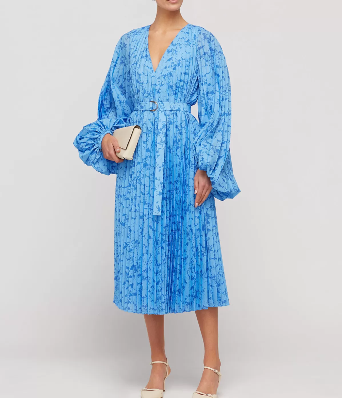 Acler Clockhall Pleated Midi Dress in Blue Iris Print Best Sale