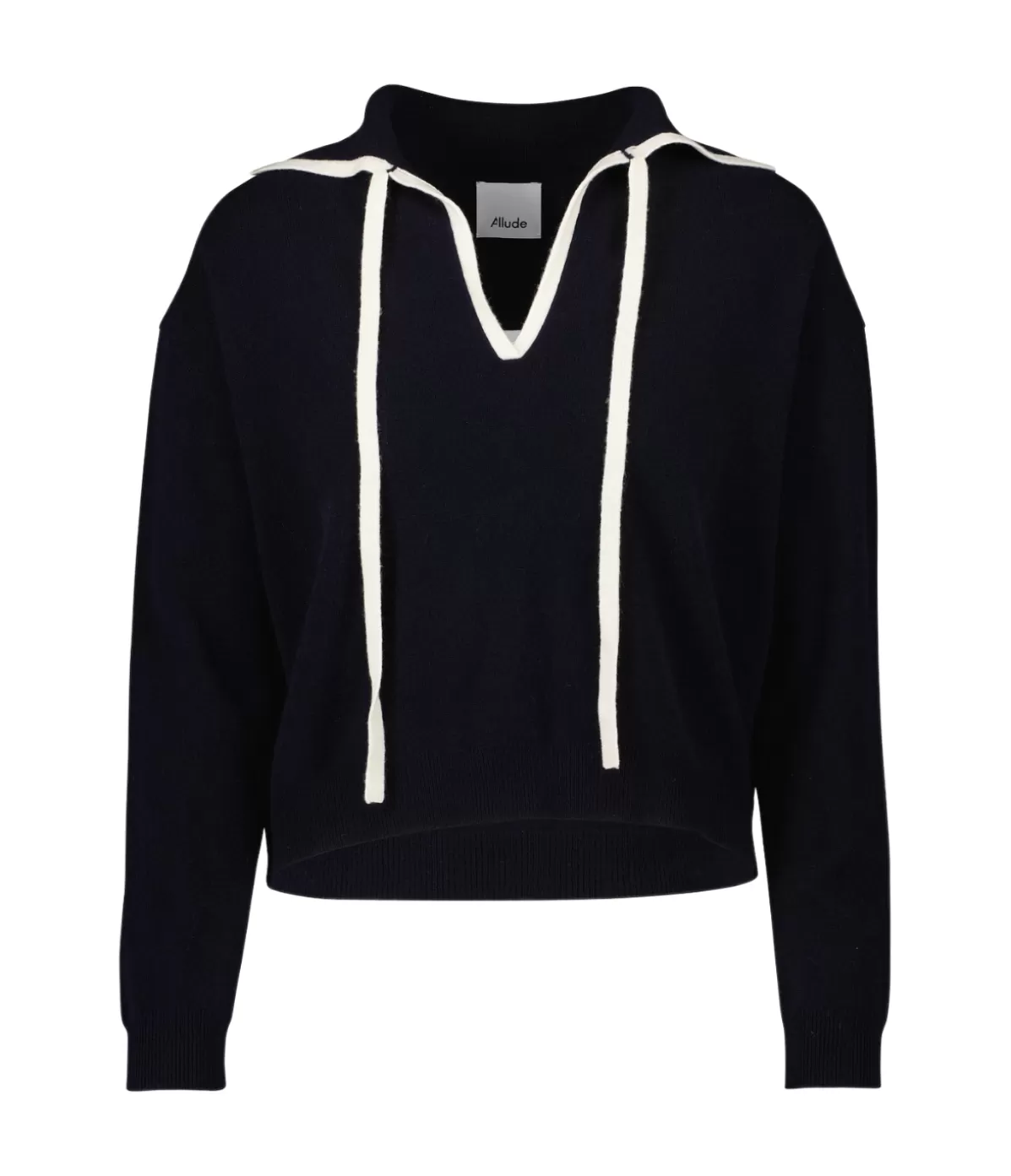 Allude Contrast Collar Cashmere Sweater in Navy and White Fashion