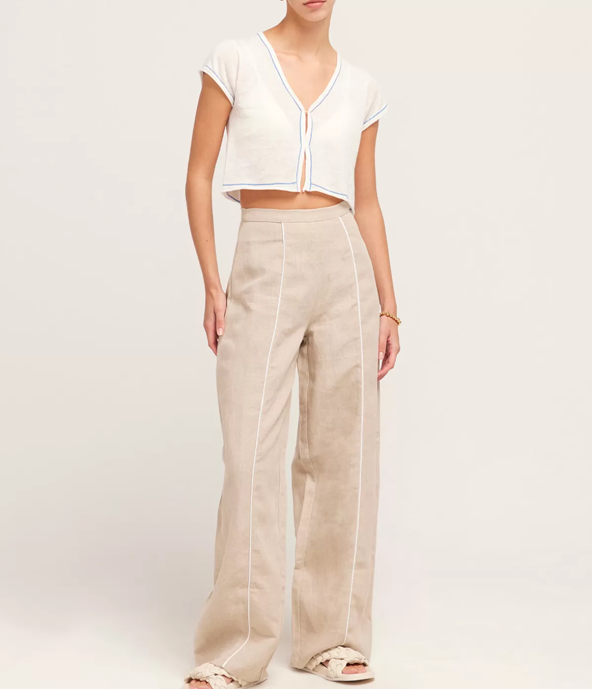 Zulu & Zephyr Contrast Linen Pants in Husk Best Sale