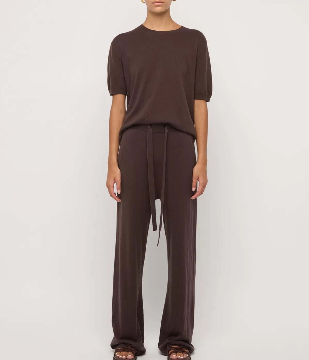 Lee Mathews Cotton Cashmere Wide Leg Pant in Chocolate Cheap