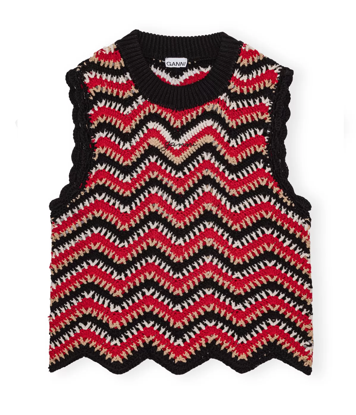 Ganni Cotton Crochet Vest in Racing Red Best Sale