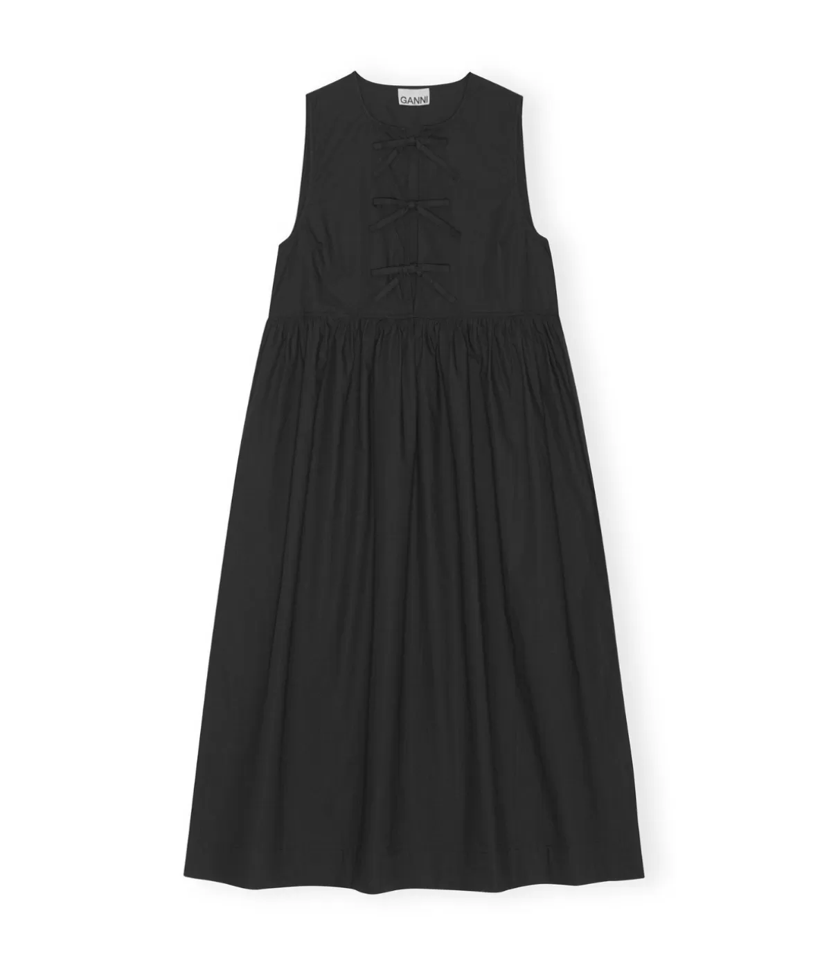 Ganni Cotton Poplin Midi Dress in Black Flash Sale