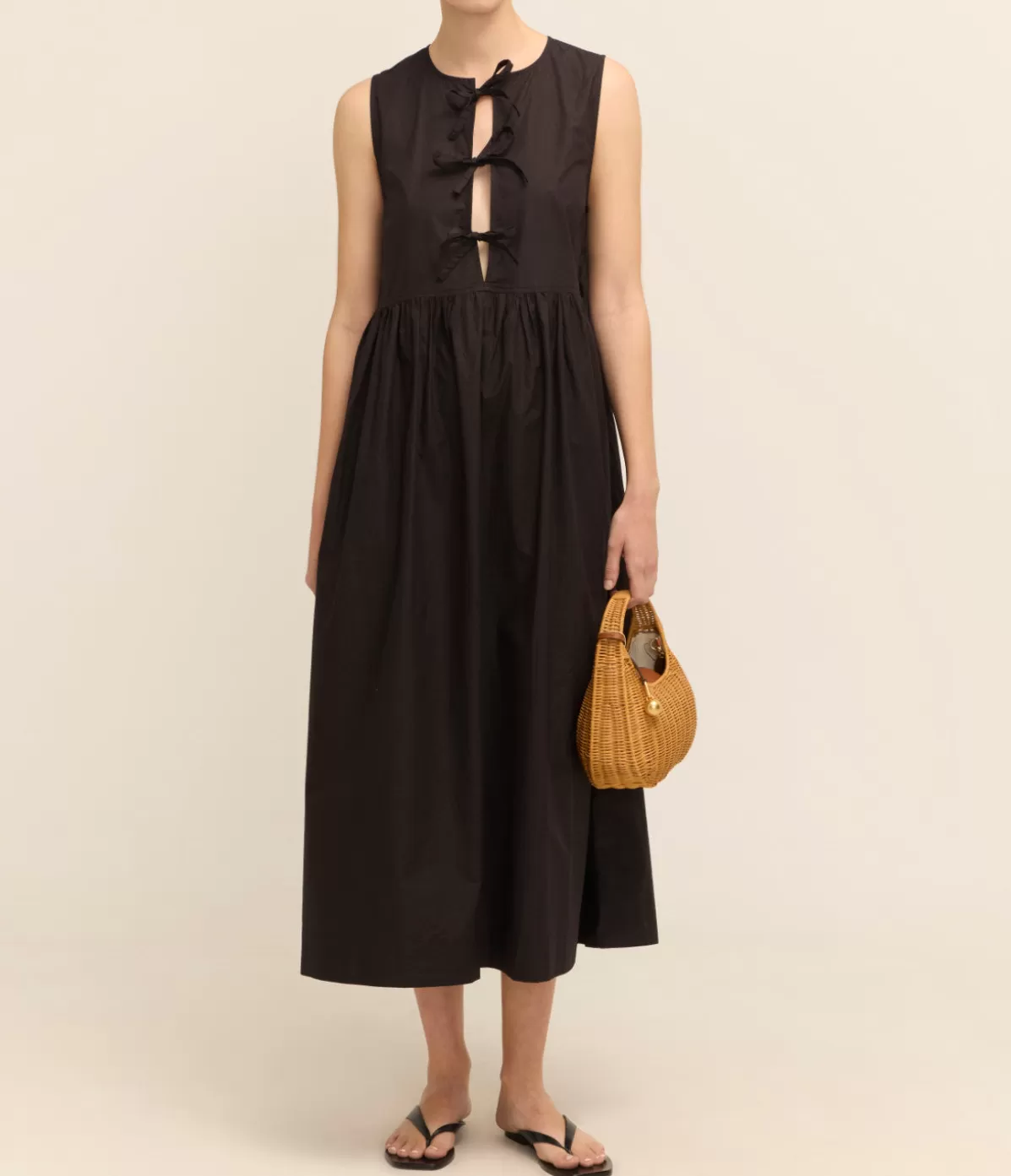 Ganni Cotton Poplin Midi Dress in Black Flash Sale