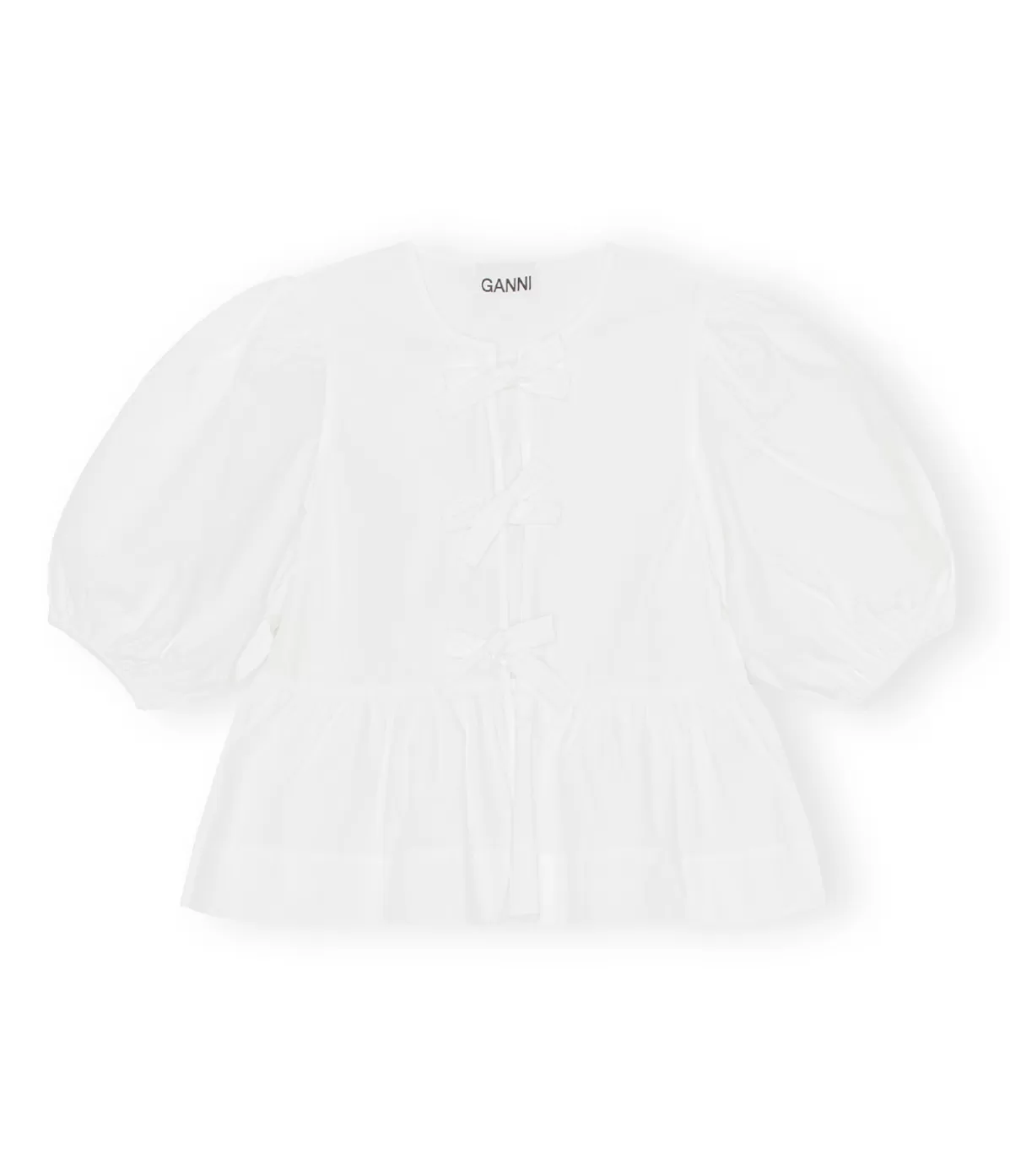 Ganni Cotton Poplin Peplum Blouse in Bright White Sale