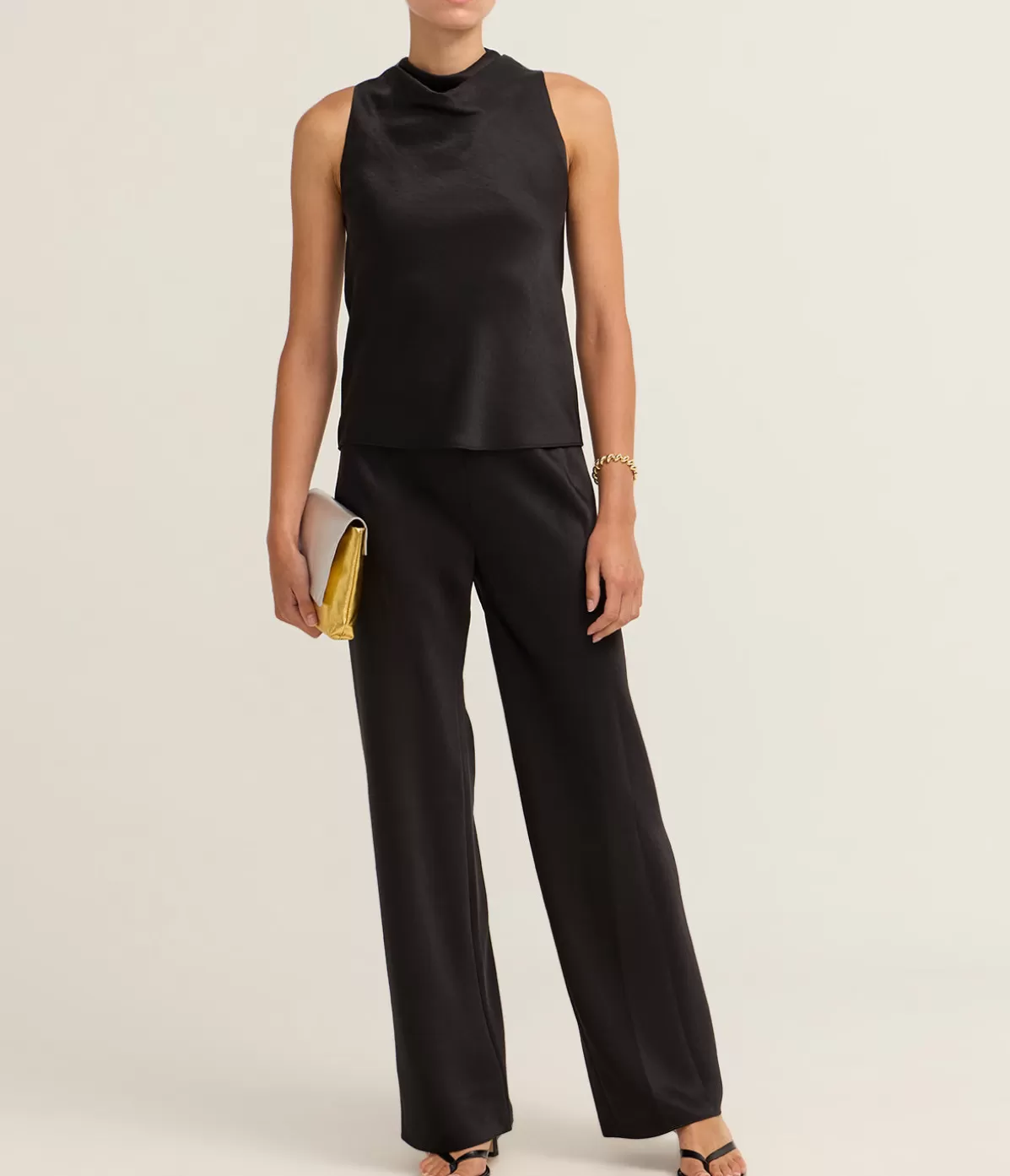 Vince Cowl Neck Bias Satin Top in Black Outlet