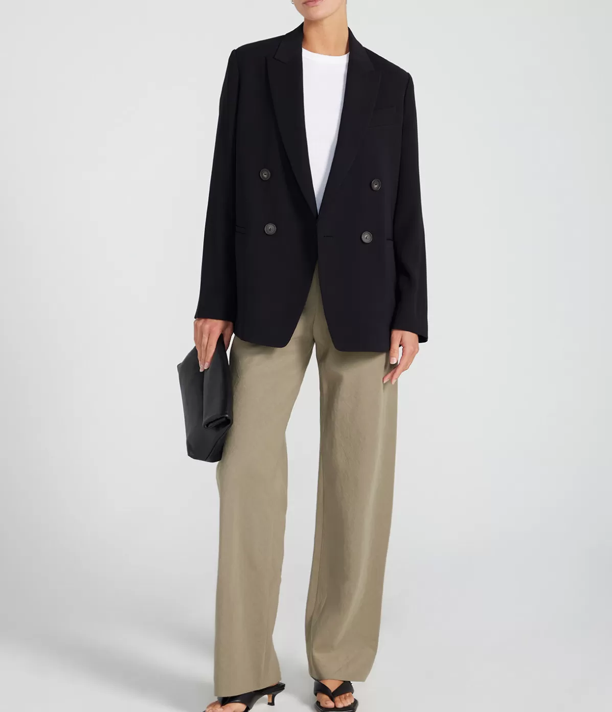 Vince Crepe Double Breasted Blazer in Black Sale