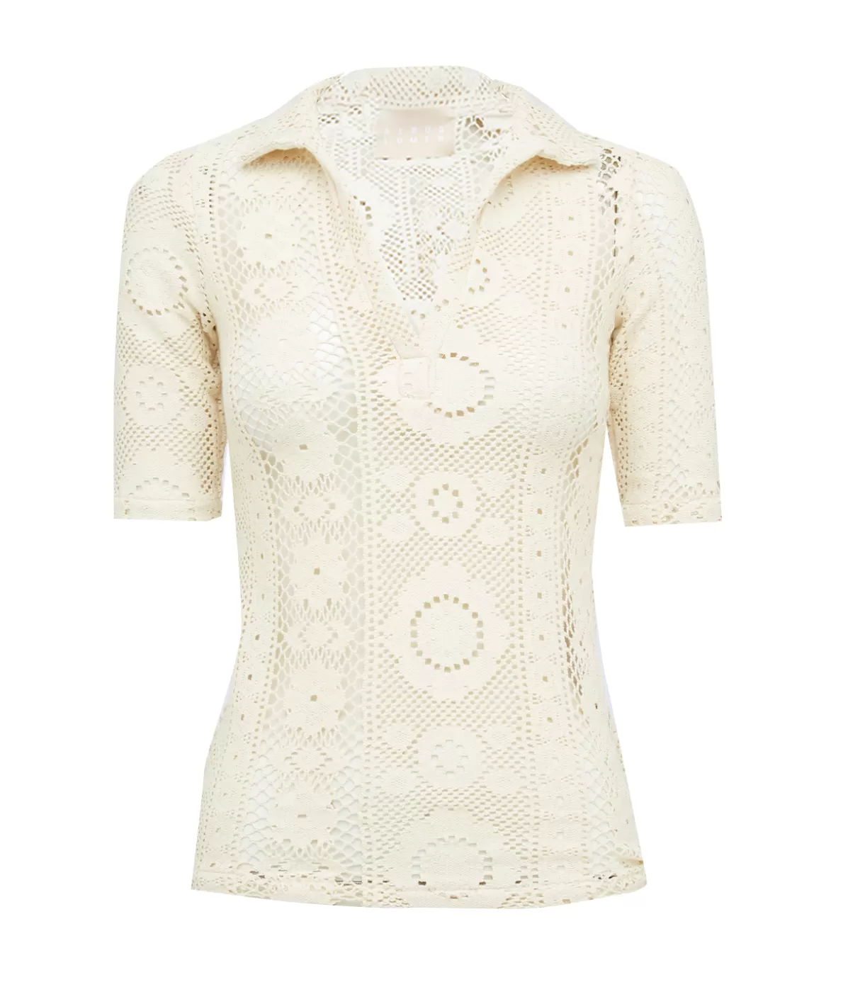 Albus Lumen Crochet Polo Top in Creme Fashion