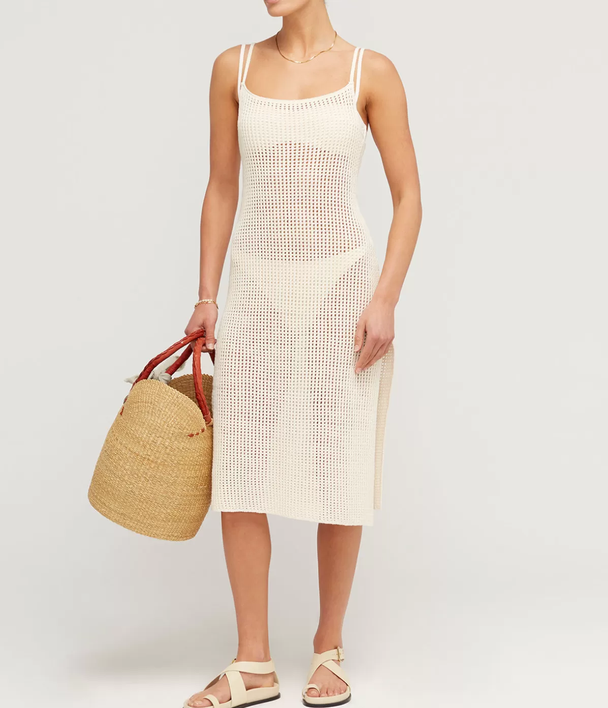 Zulu & Zephyr Crochet Scoop Neck Dress in Milk Online