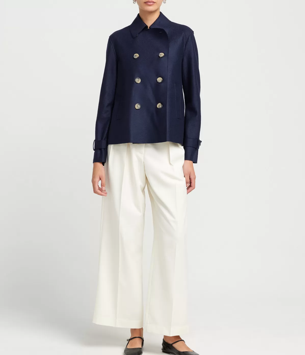 Harris Wharf London Cropped Trench in Navy Blue Best Sale