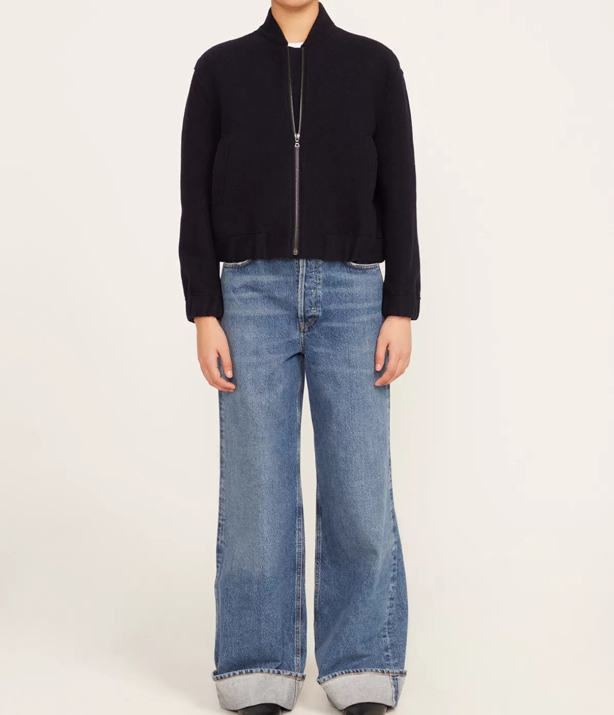 Harris Wharf London Cropped Wool Bomber Jacket in Navy Clearance