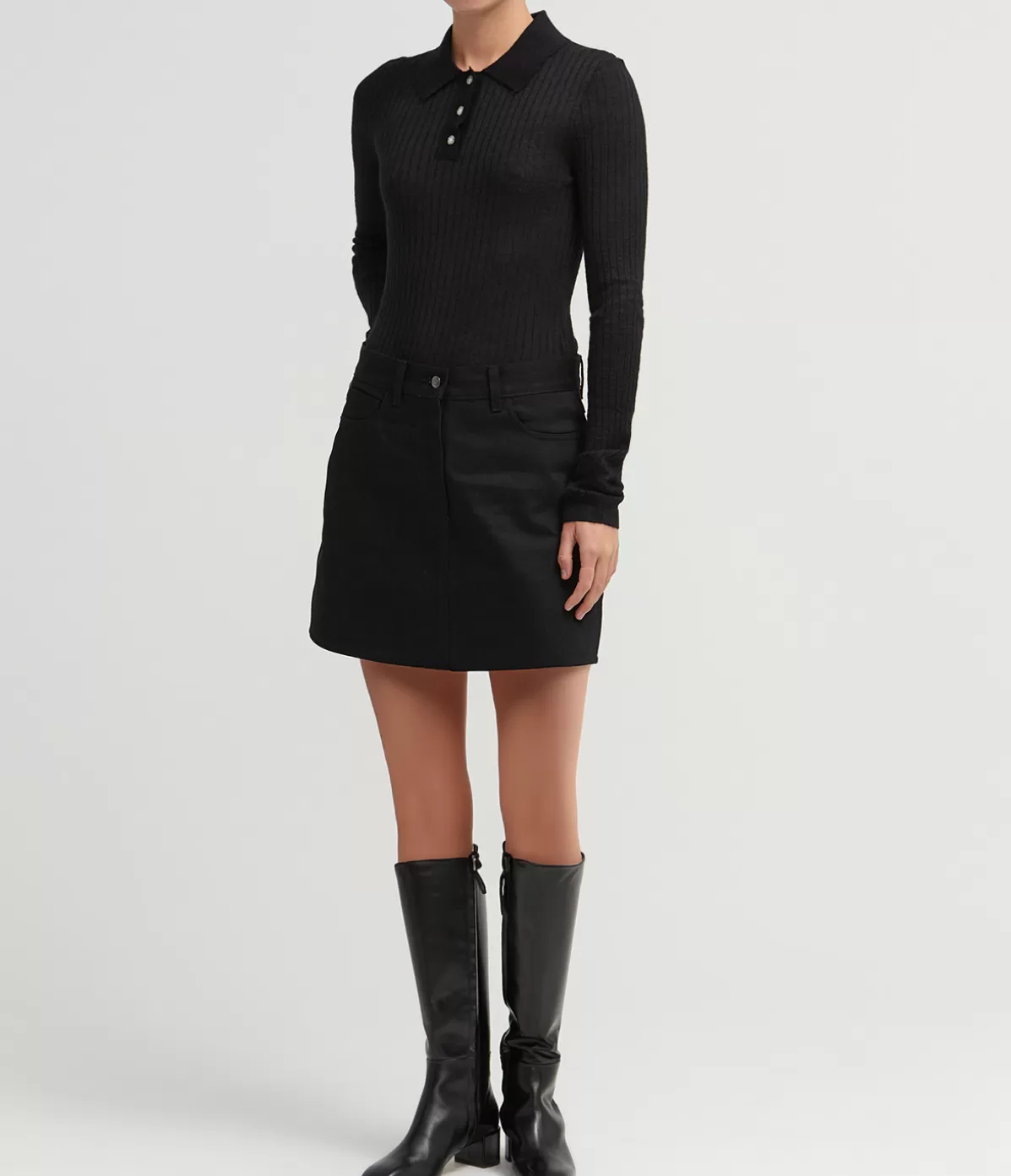 Lee Mathews Denim Mini Skirt in Black Flash Sale