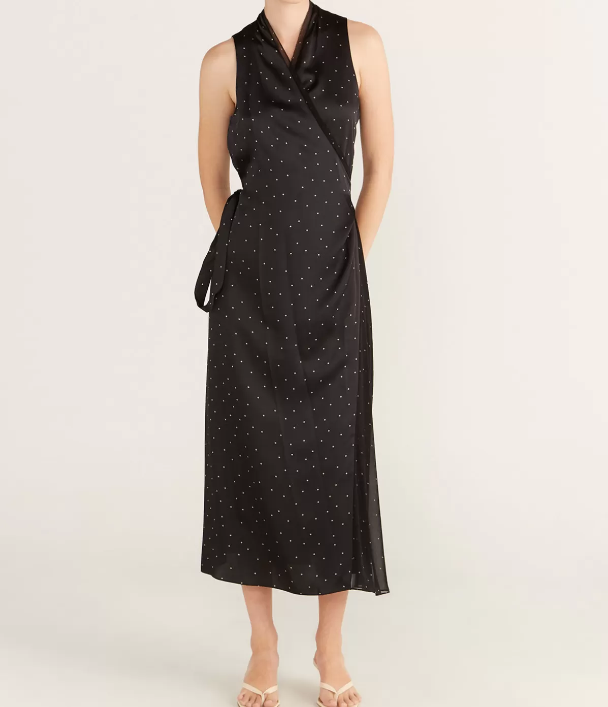 Vince Dot Wrap Dress with Panelled Chiffon in Black Cheap