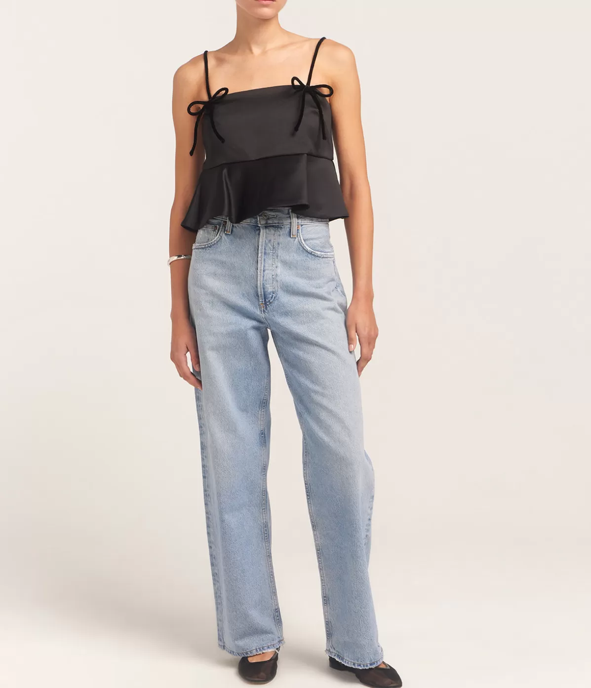 Ganni Duchesse Satin Top in Black Sale