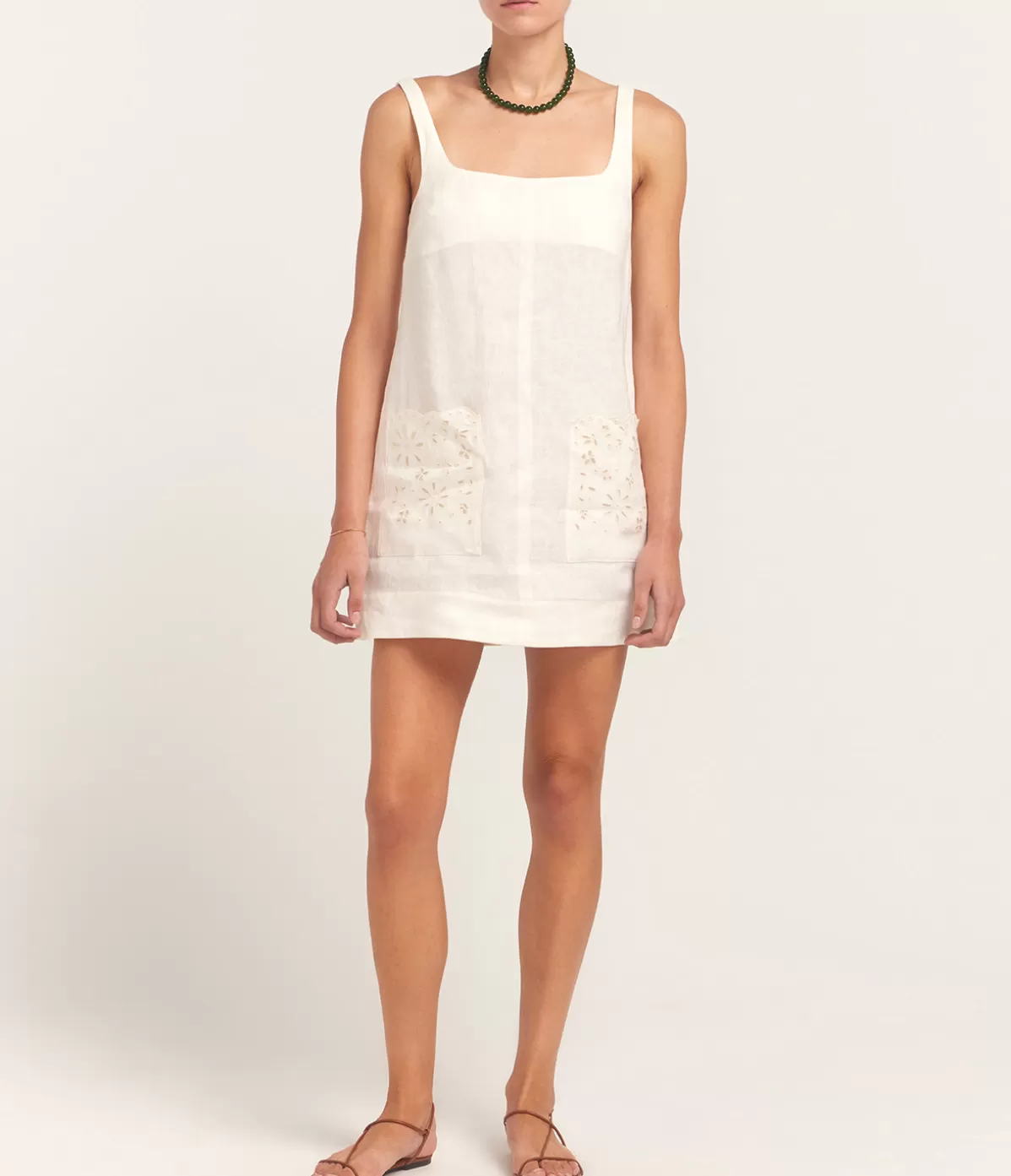 Peony Embroidered Shift Mini Dress in Crème Outlet