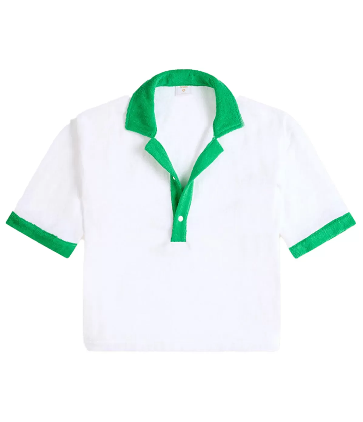 TERRY. Estate Towelling Tee in Bianco with Verde Trim Cheap