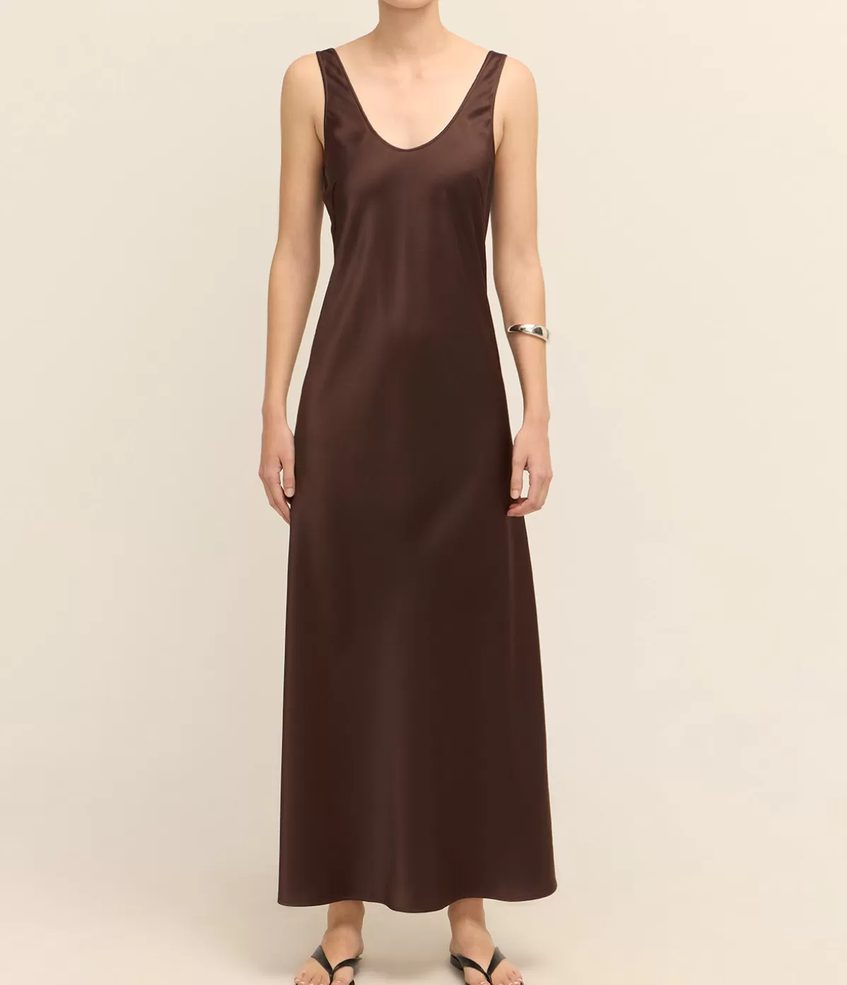 A.Emery Esther Satin Dress in Chocolate Hot