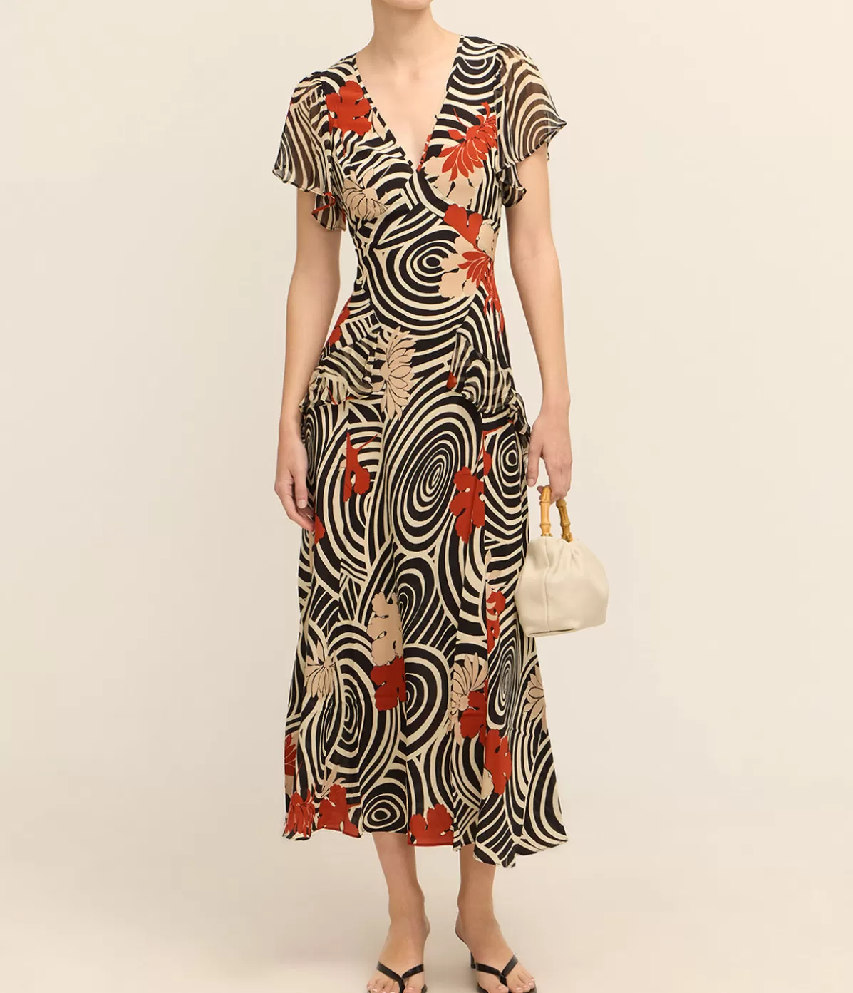 Rixo Evie Midi Dress in Black Swirl Daisy Store