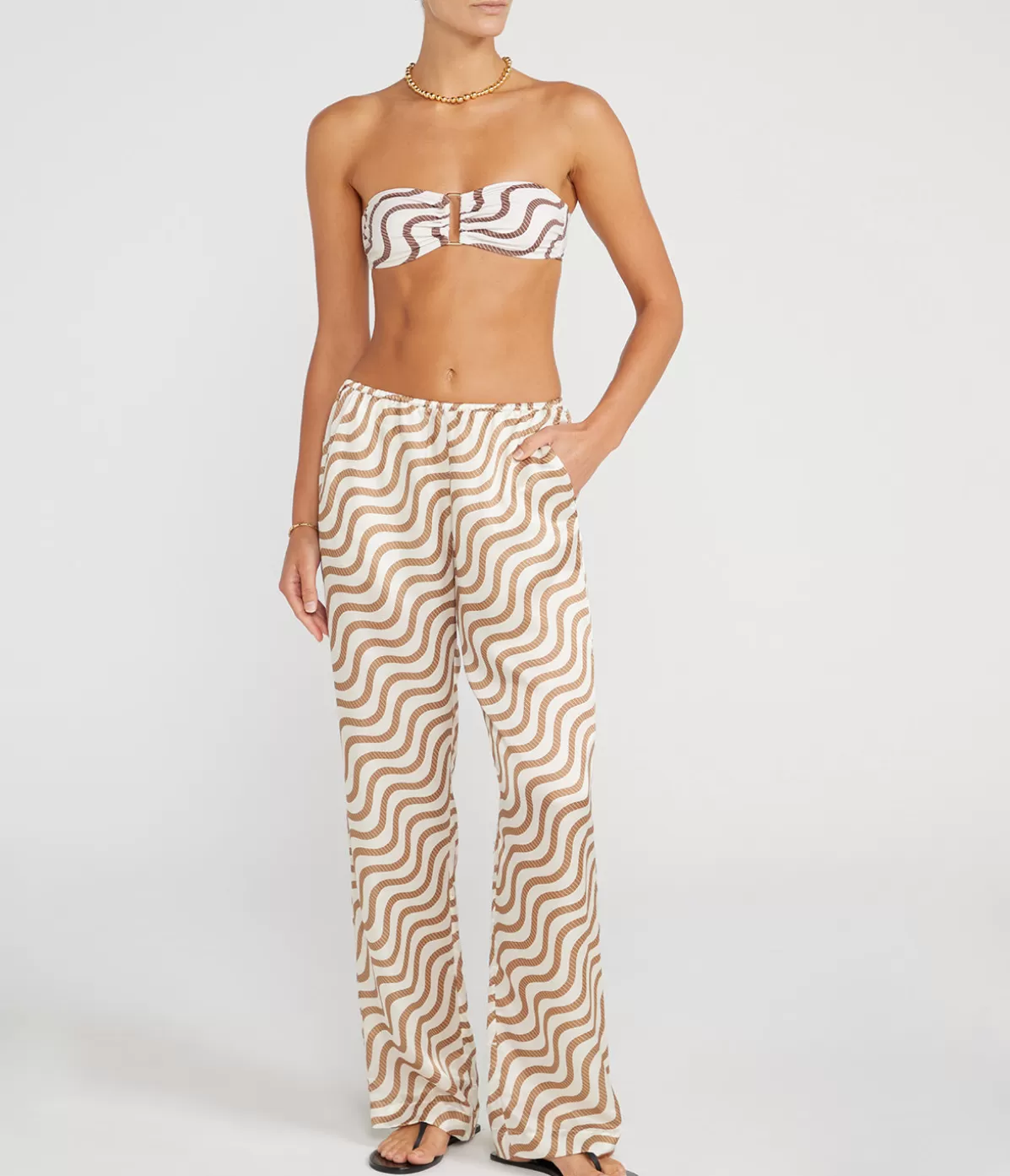 Yaitte Fiji Silk Blend Trouser in Sand Wave Stripe Hot