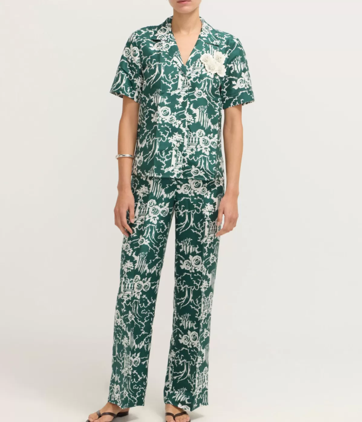 Oroton Garden Toile Embellished Camp Shirt in Ivy Best