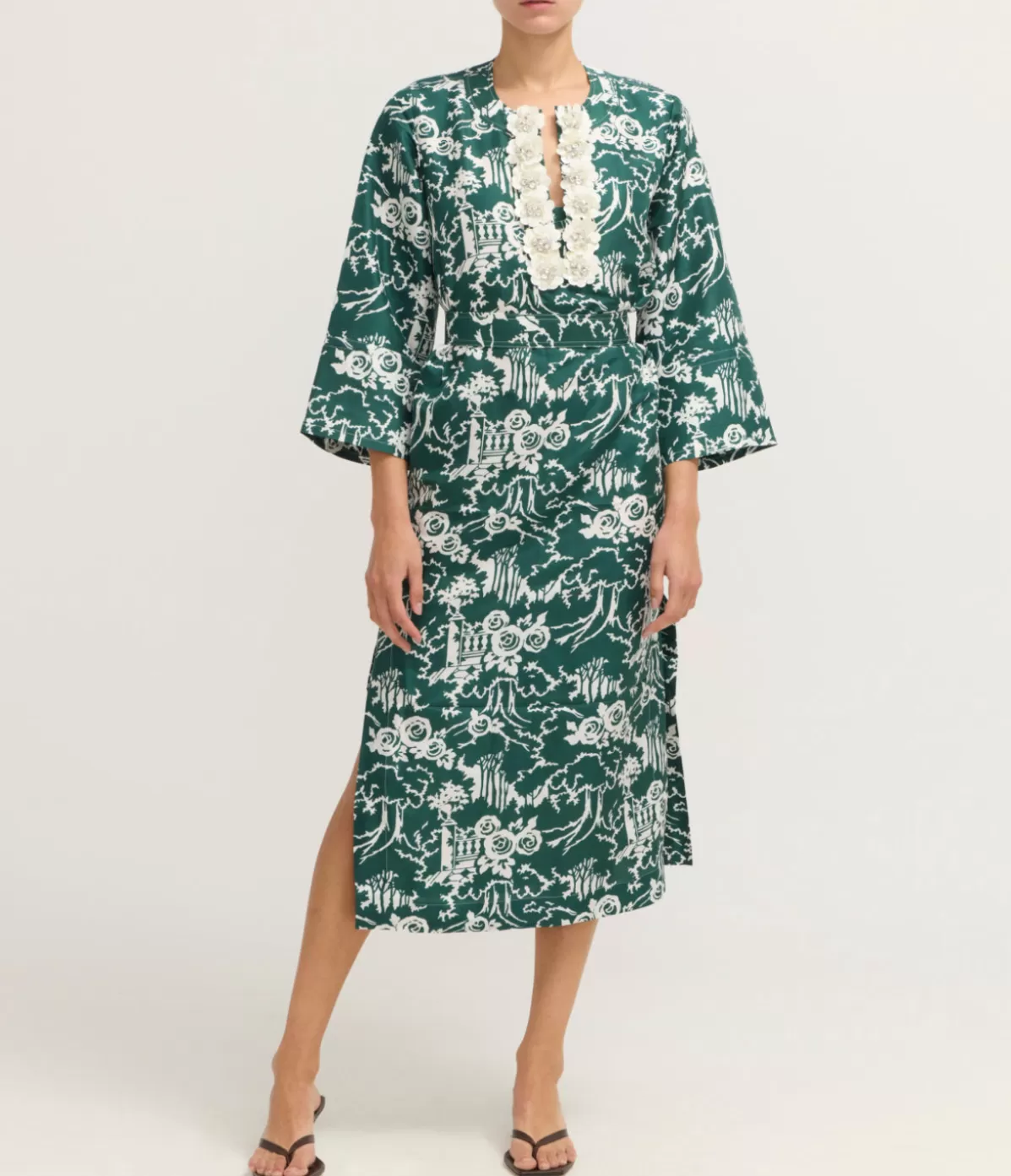 Oroton Garden Toile Embellished Long Dress in Ivy Online