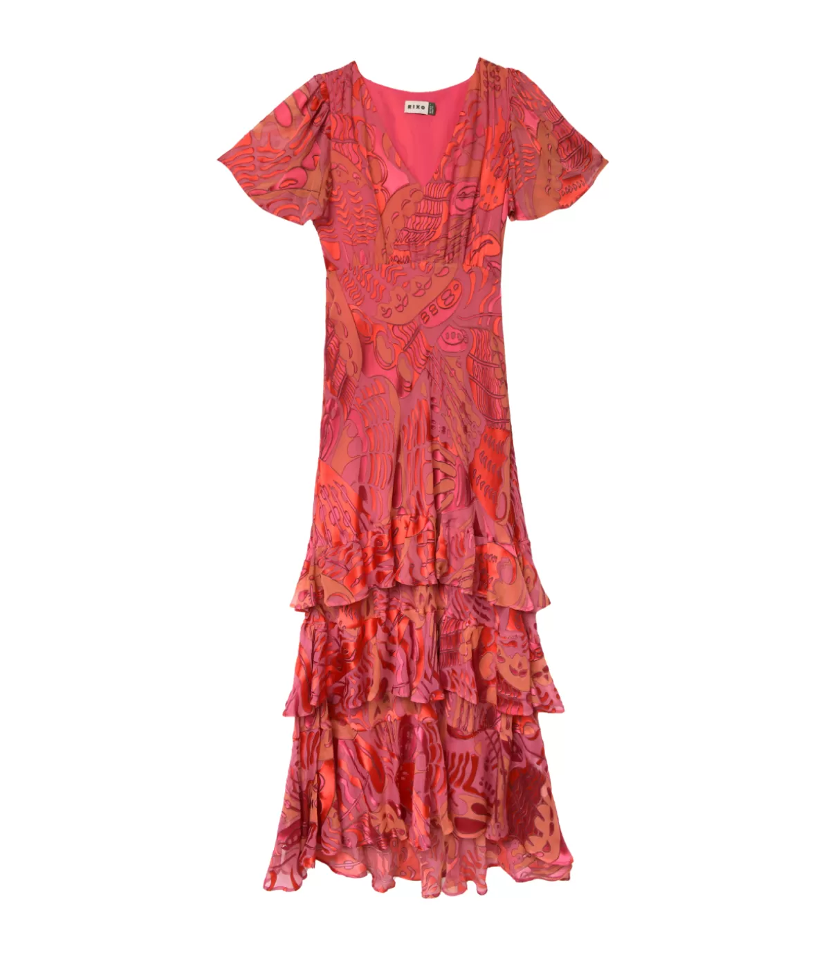 Rixo Gilly Short Sleeve Maxi Dress in Butterfly Devore Pink Sale