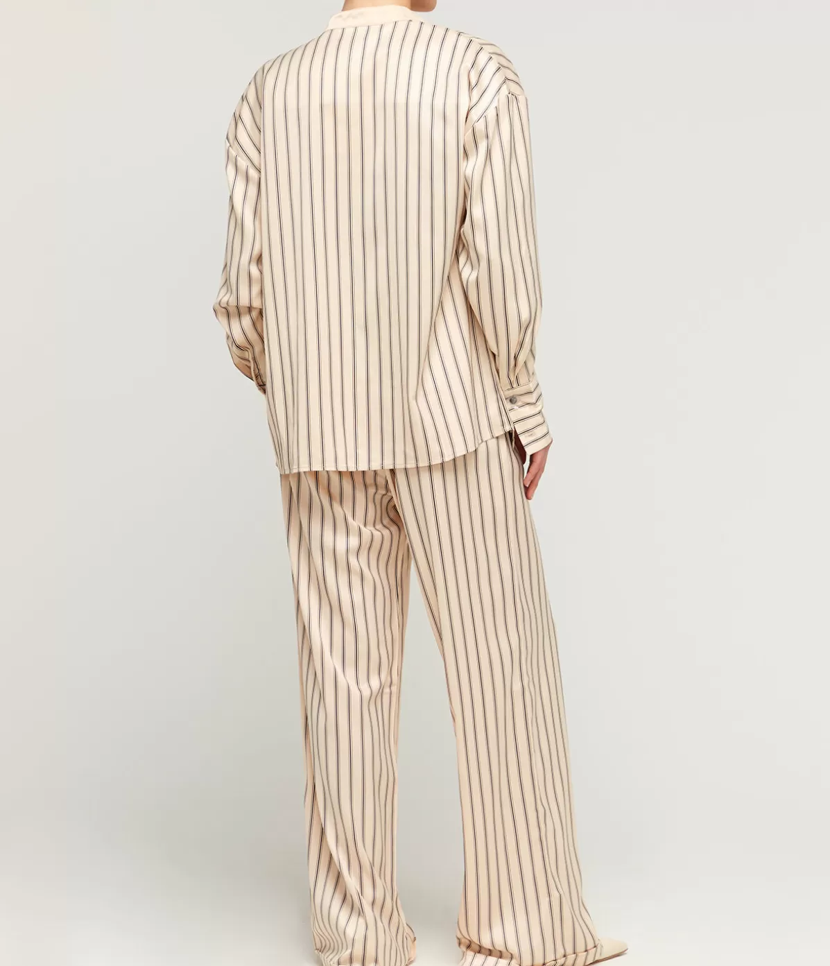 Solaqua Gio Thin Triple Stripe Silk Shirt in Black and Ecru New