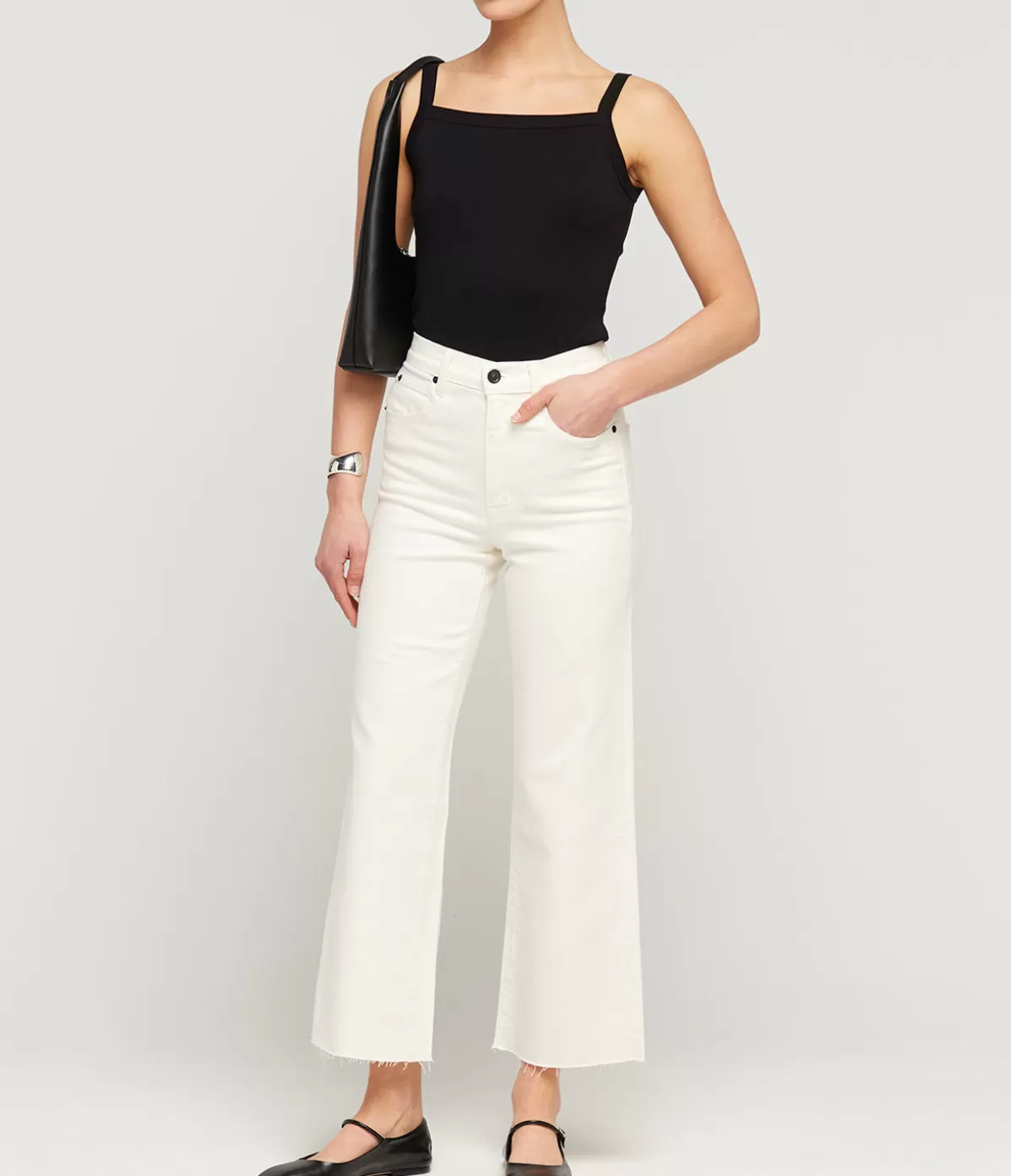 SLVRLAKE Grace High Rise Wide Leg Crop in White Sale